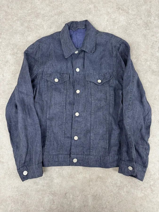 Givenchy 1990s Givenchy Navy Linen Trucker Jacket Size US M / EU 48-50 / 2 - 1 Thumbnail