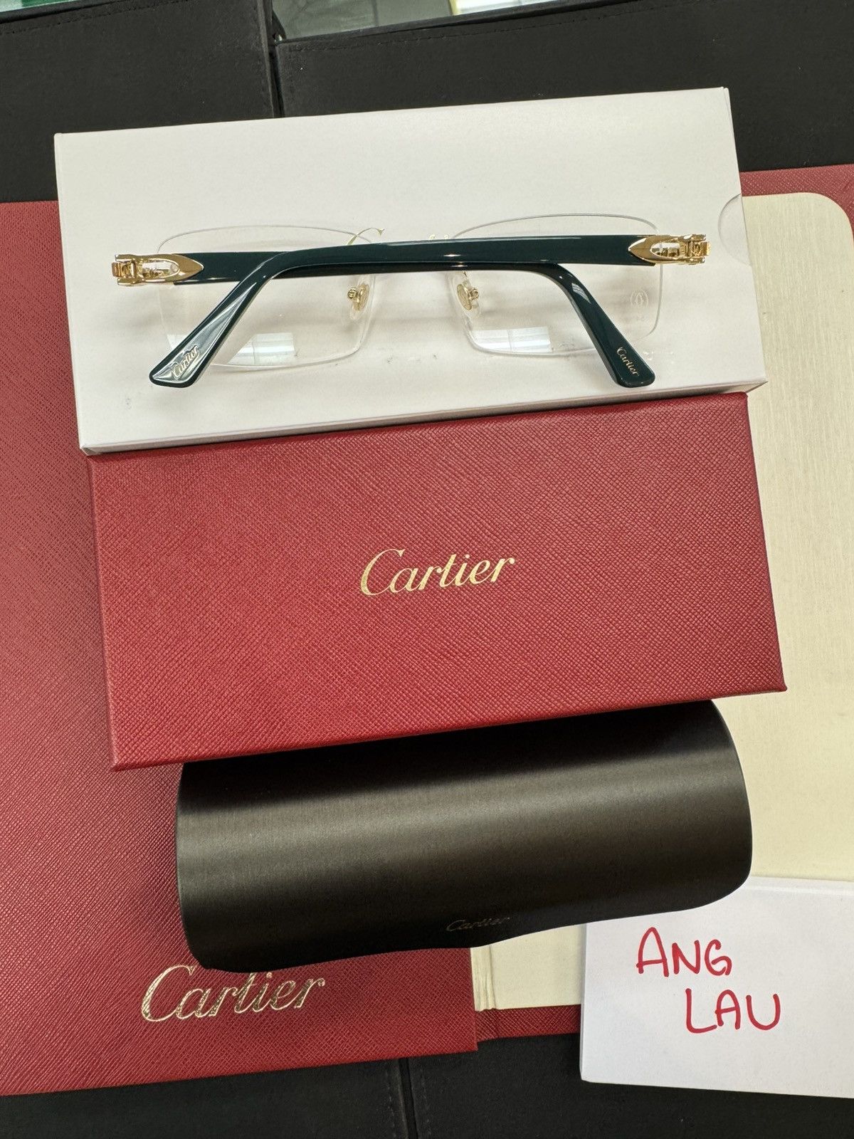 Cartier RARE Cartier Green Acetate Glasses Gold Rimless C Decor Size ONE SIZE - 2 Thumbnail