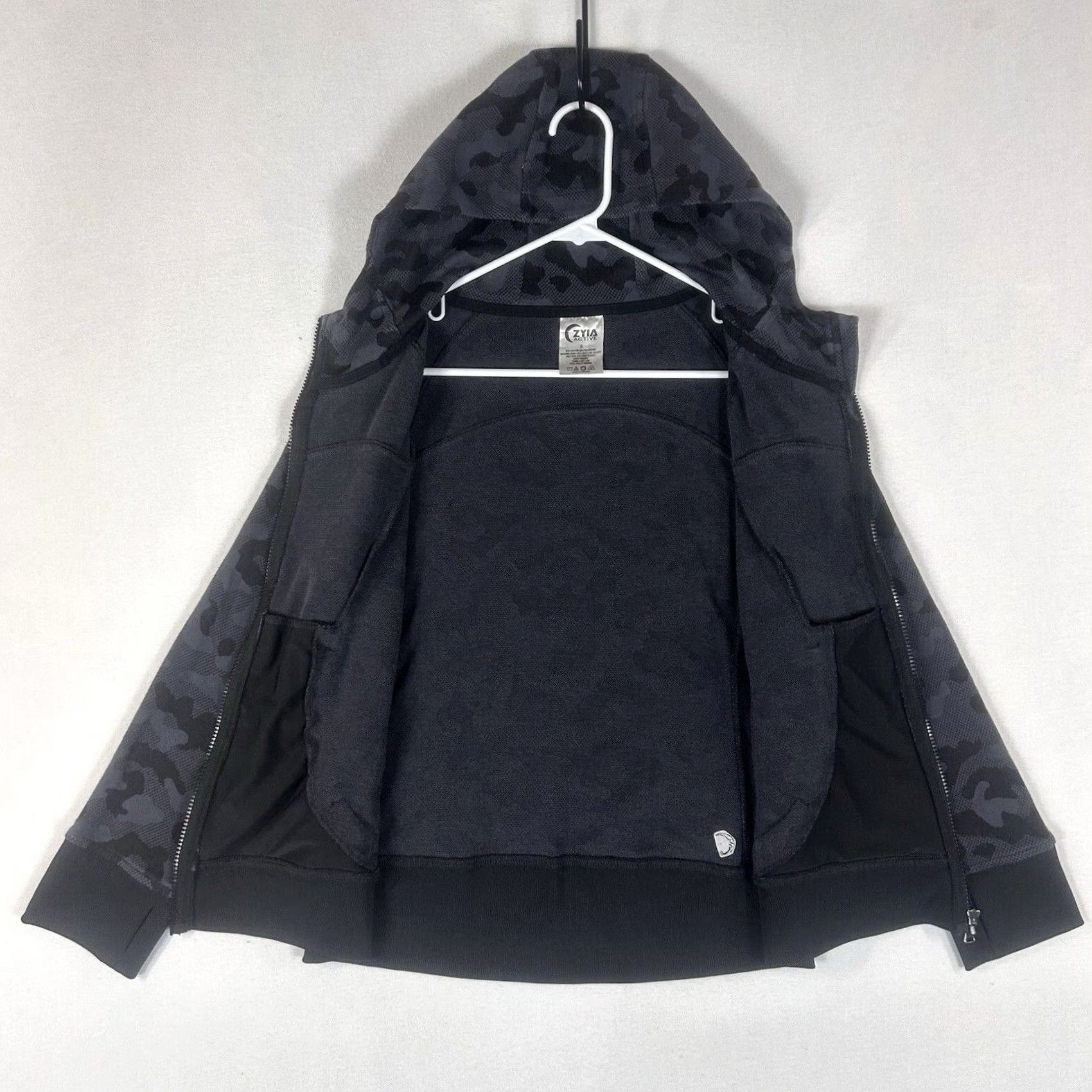 Vintage ZYIA Active Full Zip Hoodie Womens Small Black Gray Camouflage Pockets Zip Front Athletic Shirt (Hoodie) Size S / US 4 / IT 40 - 4 Thumbnail