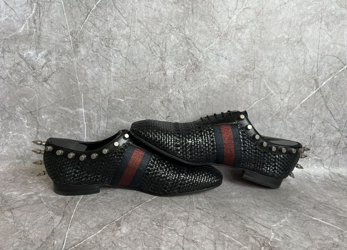 Gucci GUCCI Studded Spike Woven Oxford shoes Black Leather web Size US 9 / EU 42 - 5 Thumbnail