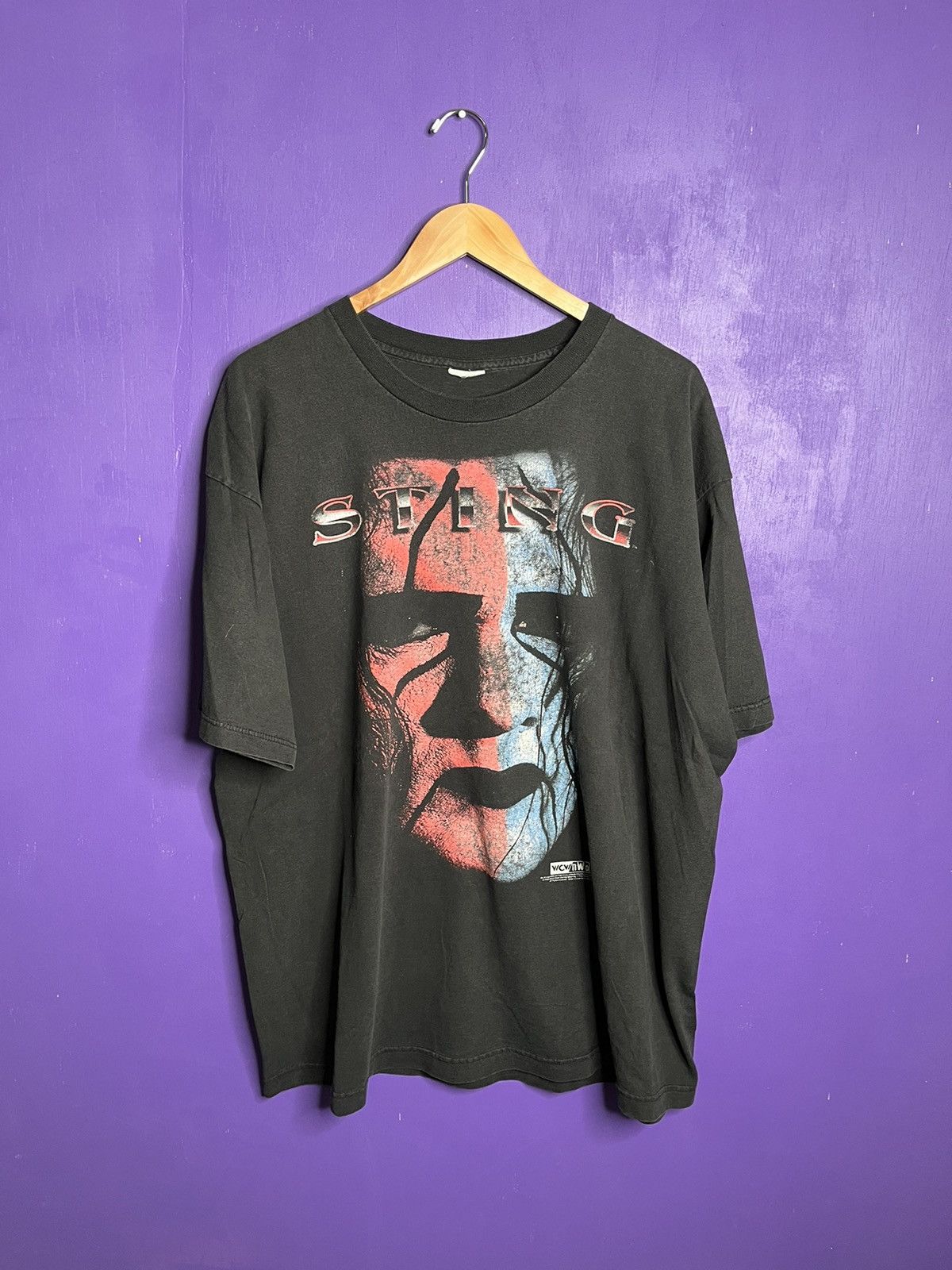 Image of Made In USA x Vintage 1998 Wcw Sting Big Face Faded T-Shirt in Black, Men's (Size 2XL)