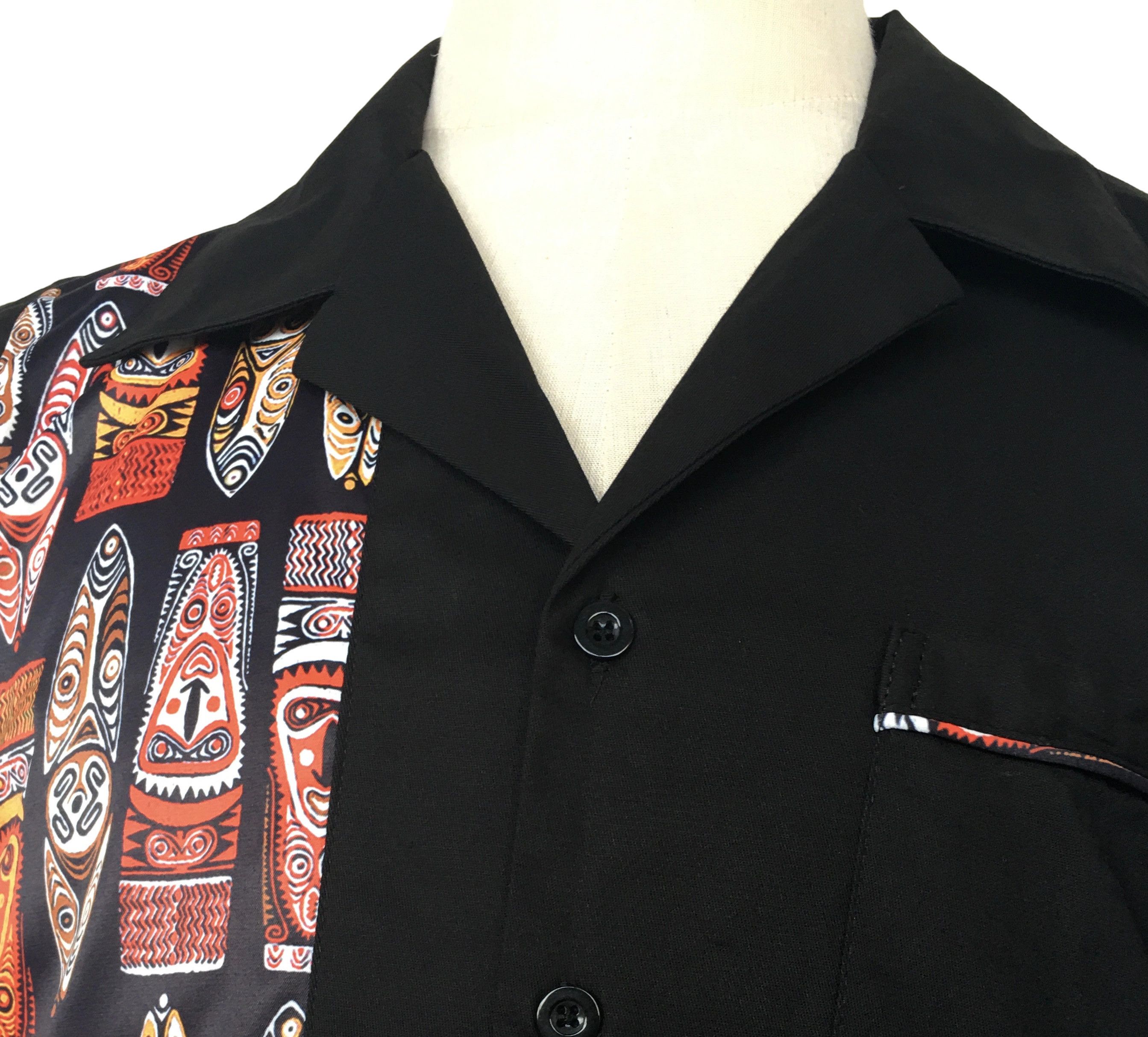 Other Pocket Black Men Shirts Contrast tiki masks Pattern Size US XXL / EU 58 / 5 - 4 Thumbnail