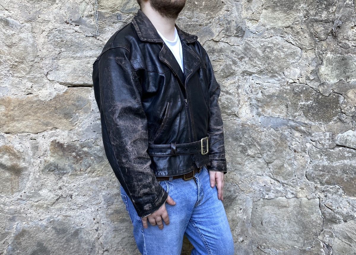Vintage Retro style 50s Motorcycle Distressed Leather Biker Jacket Size US XL / EU 56 / 4 - 18 Thumbnail