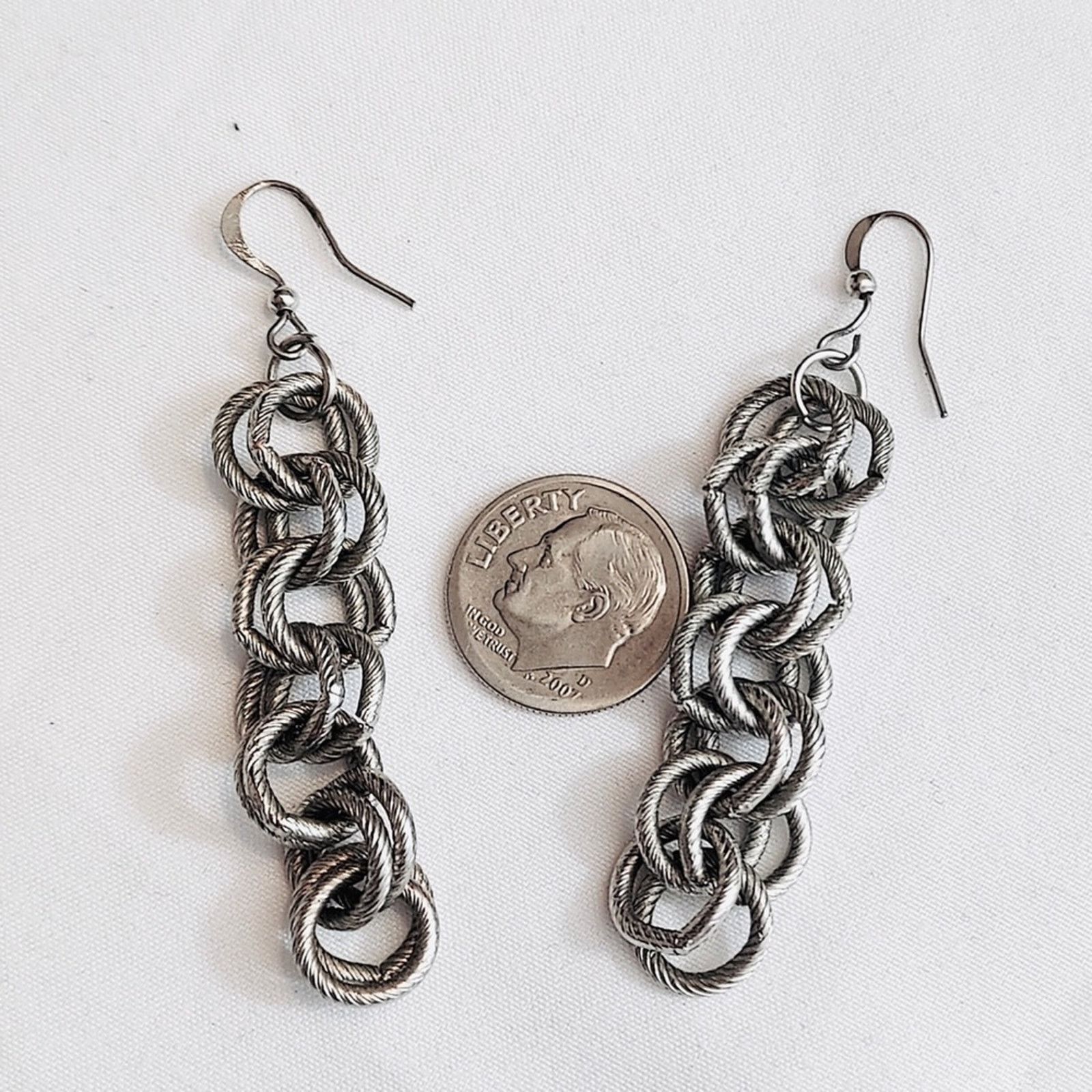 Other Silver Chunky Double Chain Mail Chainmaille Dangle Earrings Size ONE SIZE - 3 Thumbnail