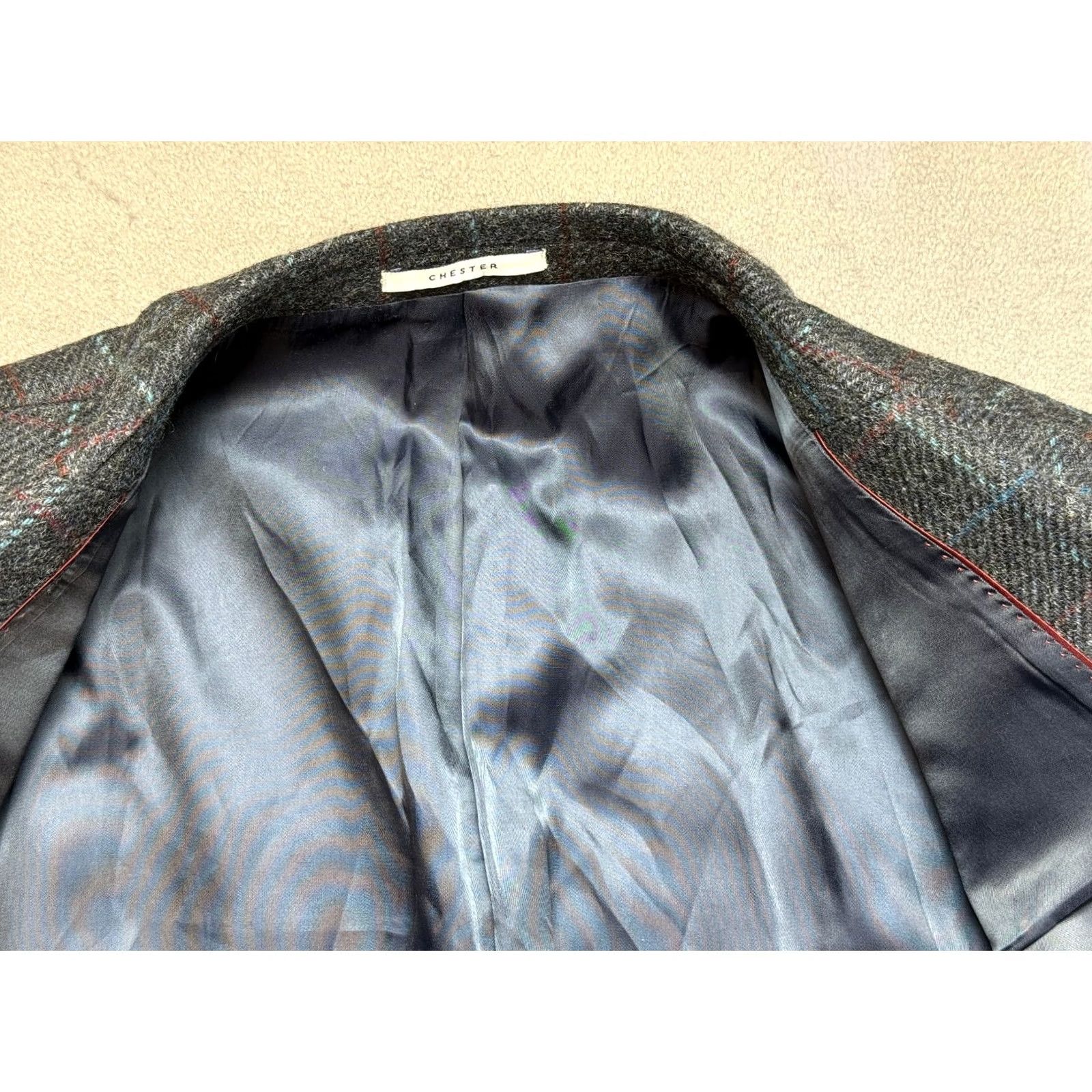 Chester Barrie Chester Barrie Blazer Mens 46L Wool Gray Check Savile Row Tuxedo Style Jacket Size 46R - 7 Thumbnail