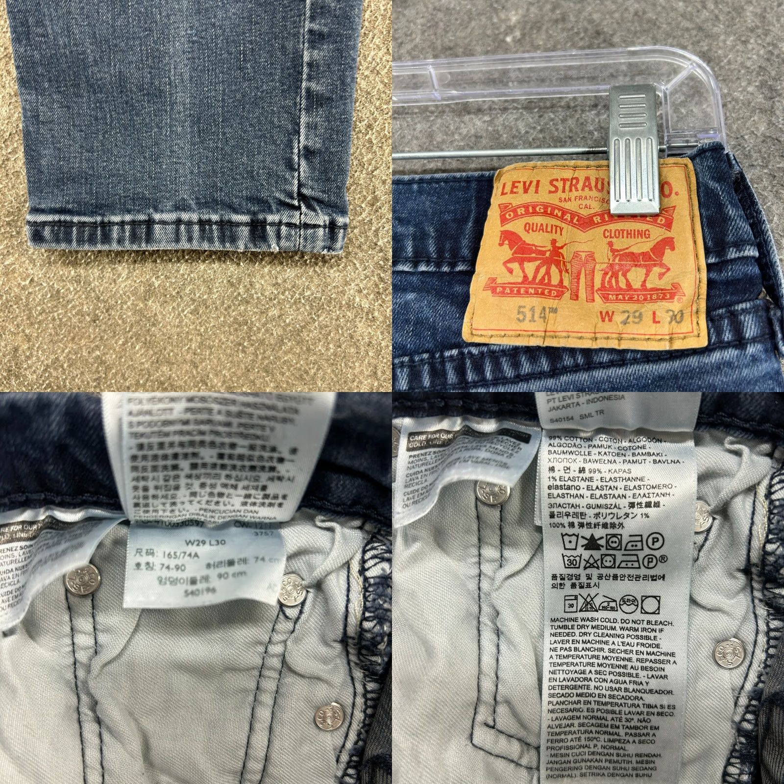 Levi's Levi's 514 Jeans Mens 29x30 Blue Straight Regular Distressed Stretch Dark Wash Denim 5-Pocket Mens Regular Blue Jeans + Levi's 500 Series Model 514 Size US 29 - 8 Thumbnail