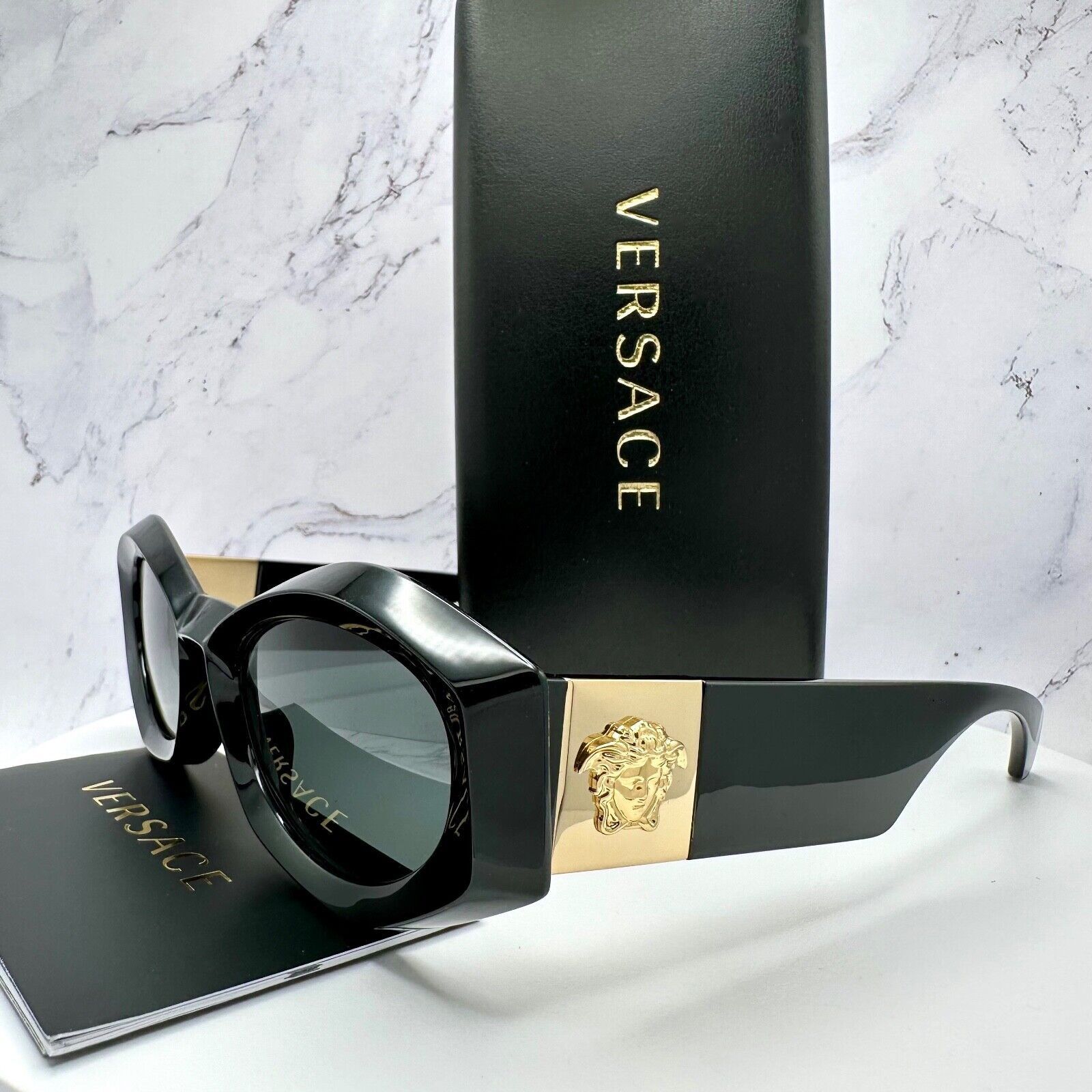 Versace New Versace Sunglasses Black Gold Medusa Plaque Oval Italy Size ONE SIZE - 21 Thumbnail