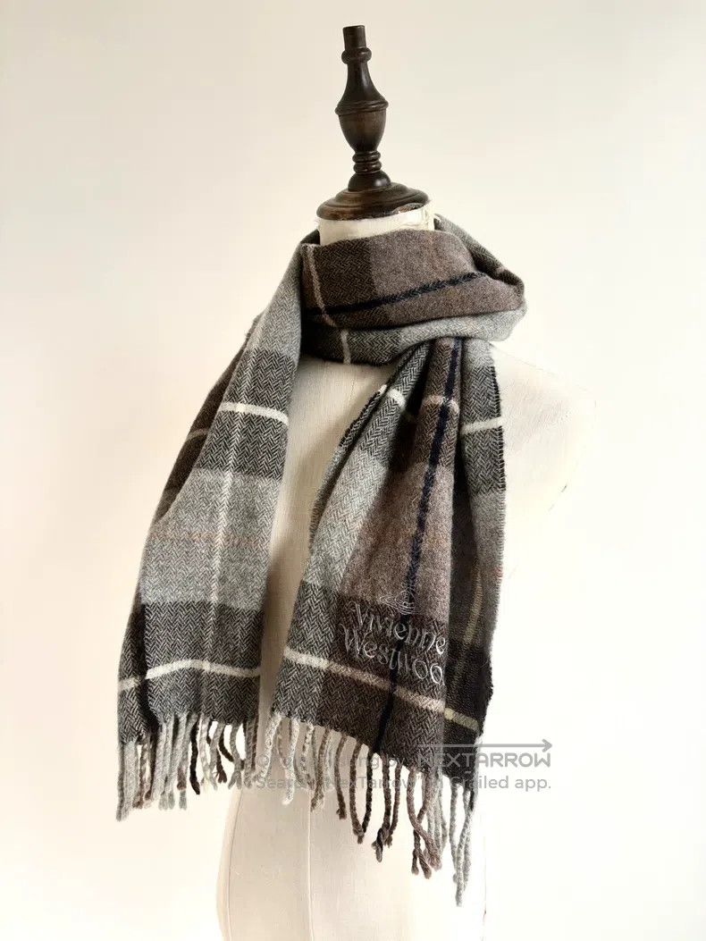 Vivienne Westwood Vivienne Westwood Cappuccino Grey Brown Plaid Scarf Size ONE SIZE - 2 Thumbnail