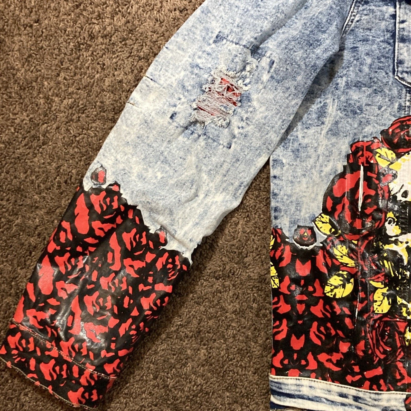 Reason Reason Denim Jean Jacket Grunge Skull Painted Roses Mens XL Size US XL / EU 56 / 4 - 8 Thumbnail