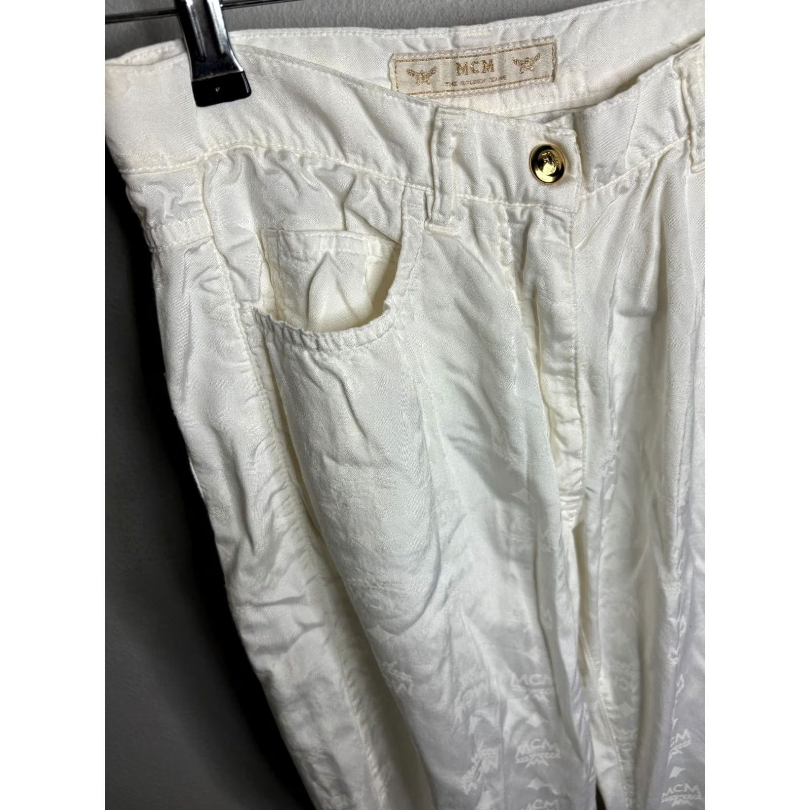 MCM MCM Monogram All-Over Pattern Casual Cotton Blend Pants Women's M 26in White 80s 90s Style Relaxed Straight Baggy? Size 32" / US 10 / IT 46 - 6 Thumbnail