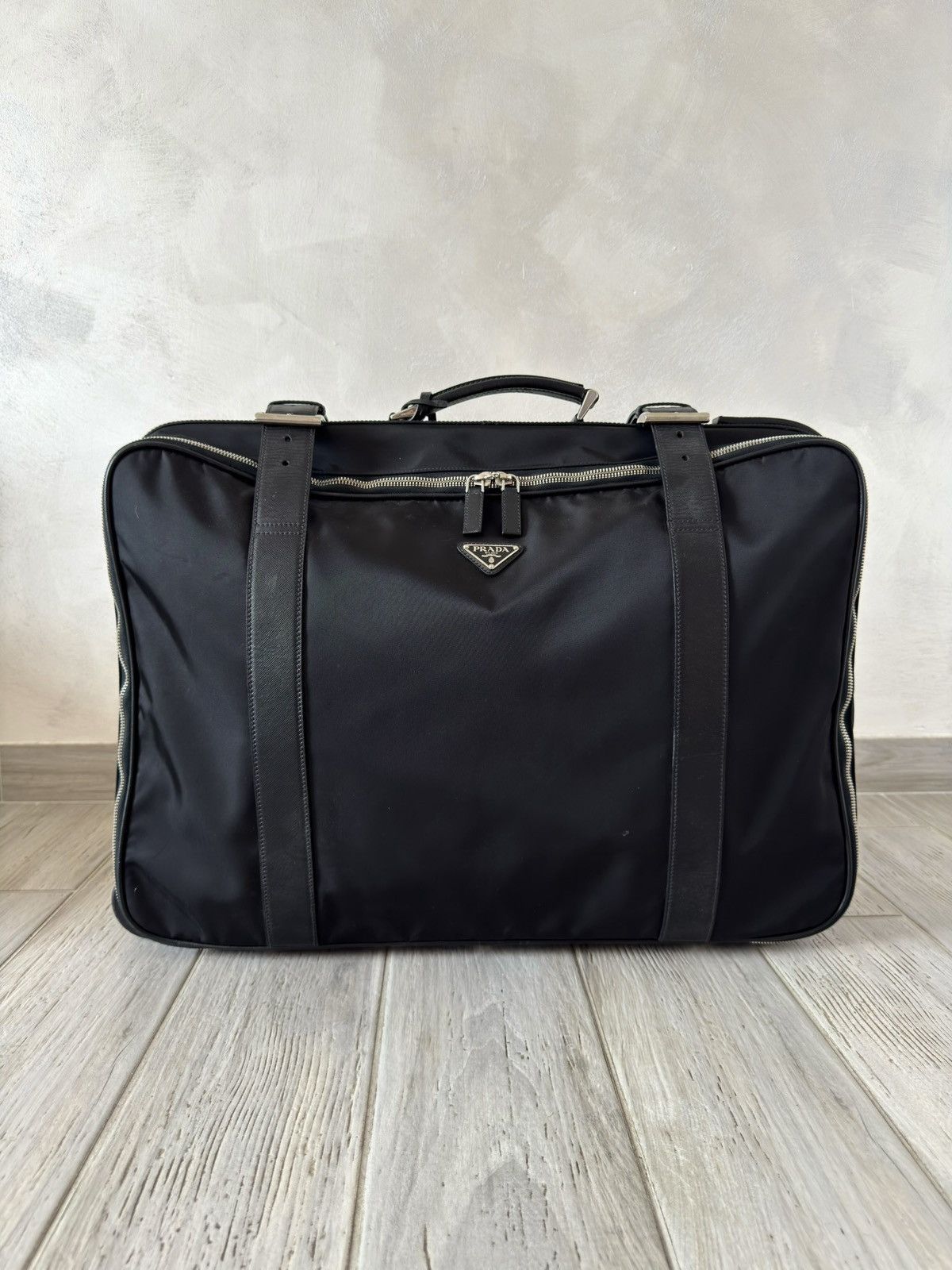 Prada Prada Triangle Logo Nylon Luggage Bag - Black Size ONE SIZE - 1 Thumbnail