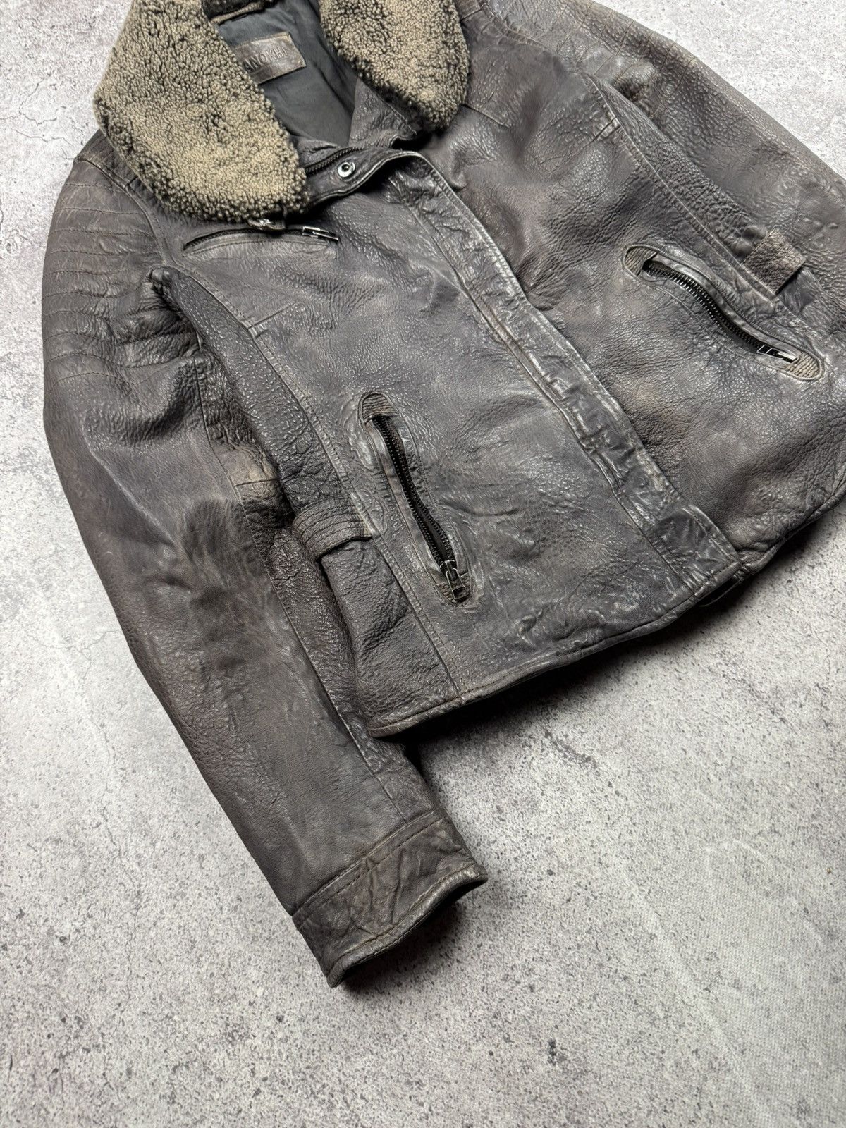 Japanese Brand Vintage Y2K Owens Style Shearling Asymetrical Leather Jacket Size S / US 4 / IT 40 - 3 Thumbnail