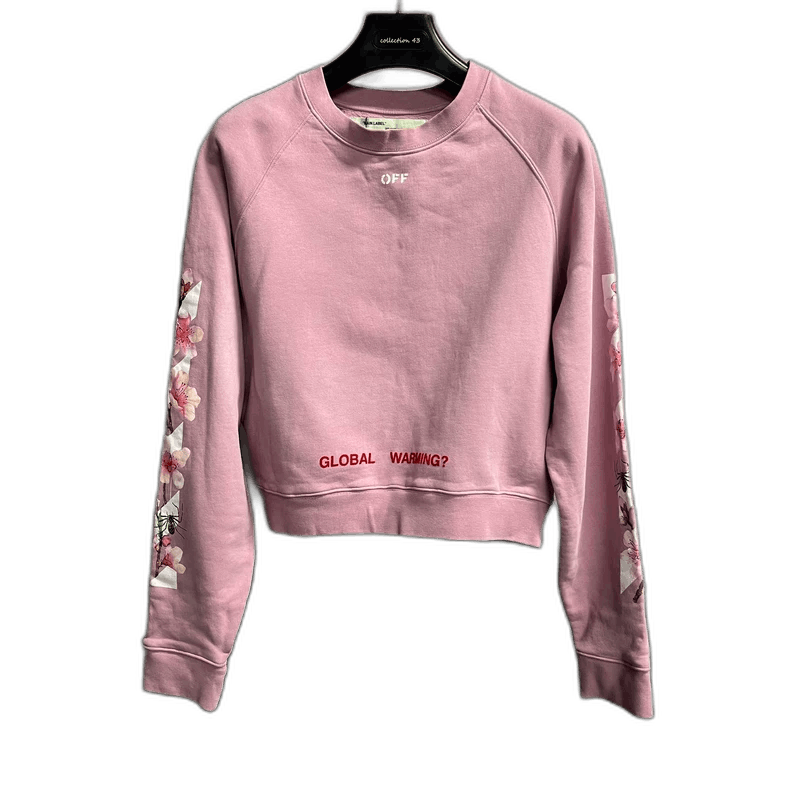 off white classic pink floral bee print crew-neck long-sleeved hoodie