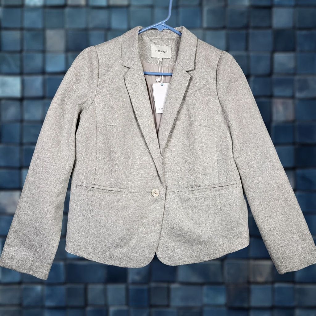 Vintage FRNCH Paris Women's Silver Lined Blazer Jacket M NEW Fabric Polyester/Cotton Zip Waist Logo Button Lined VINTAGE No? Size M / US 6-8 / IT 42-44 - 1 Thumbnail
