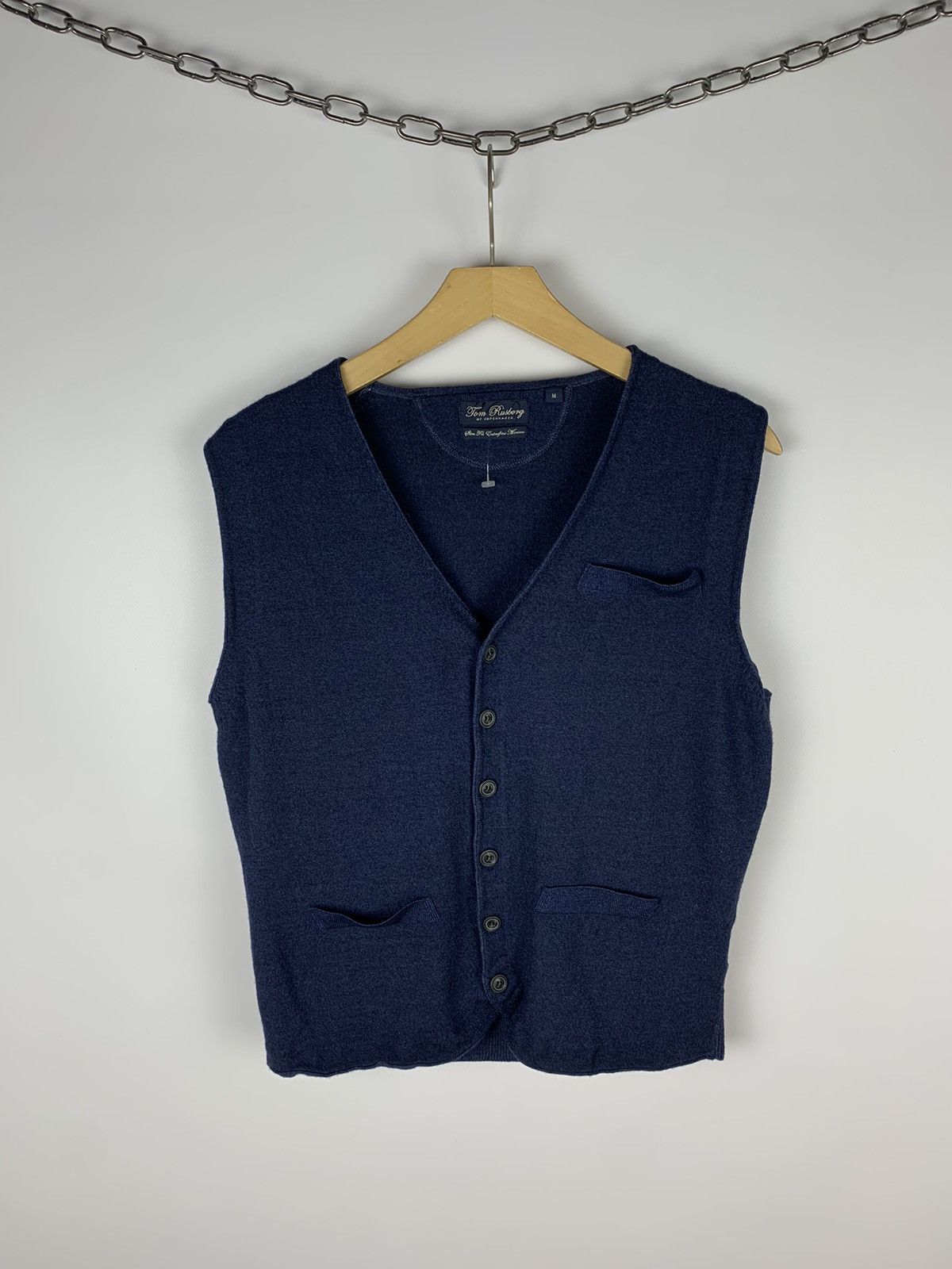 Other Designer Tom Rusborg Merino Wool Vest Gilet Slim Fit Blue Size US M / EU 48-50 / 2 - 1 Thumbnail