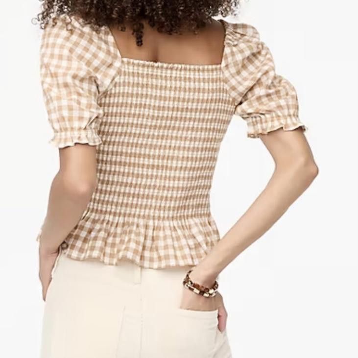 J.Crew J. Crew Chic Brown Gingham Flannel Smocked Crop Top Size M / US 6-8 / IT 42-44 - 2 Thumbnail