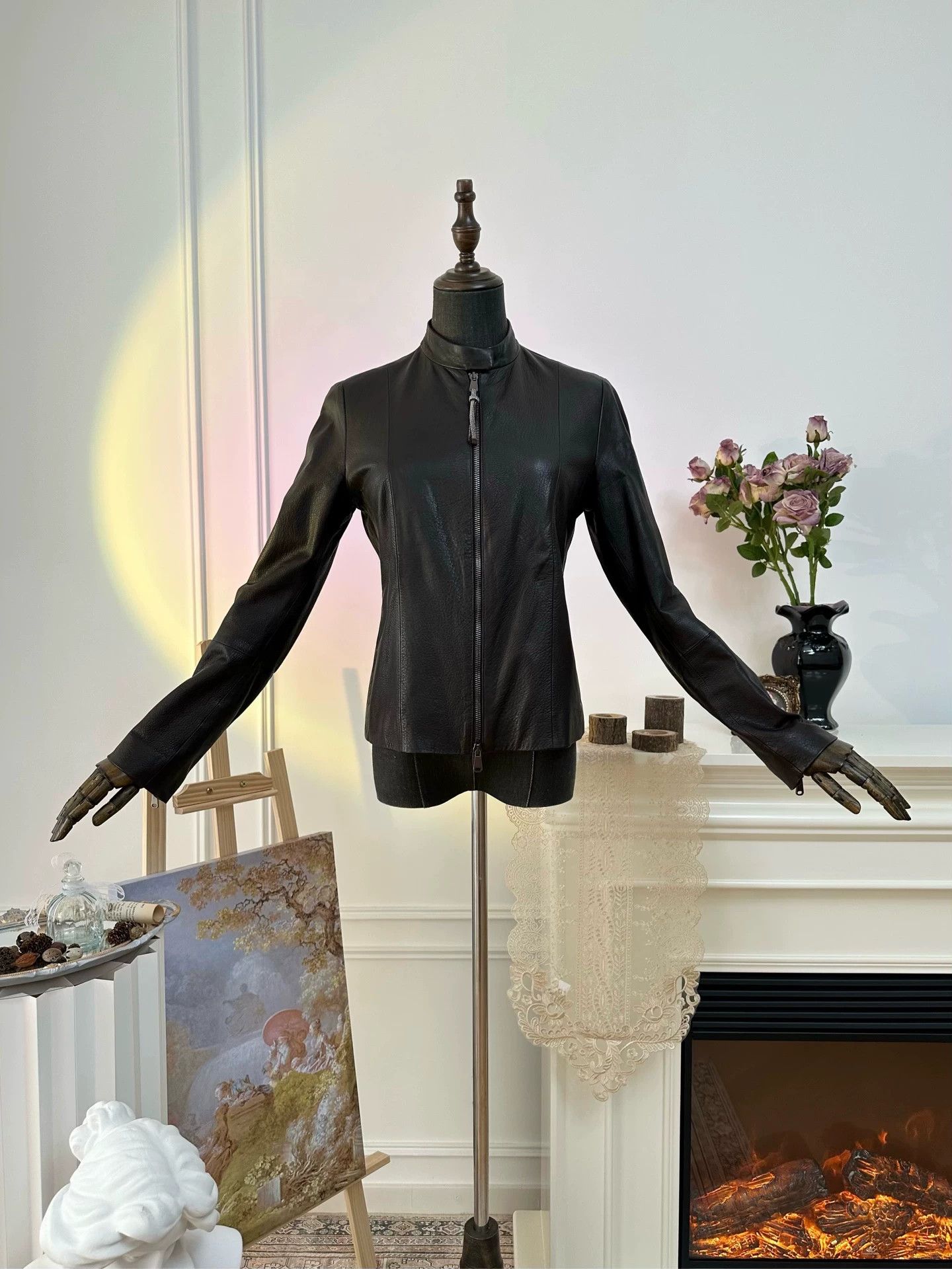 Brunello Cucinelli BC leather fitted short jacket women's black Size S / US 4 / IT 40 - 2 Thumbnail