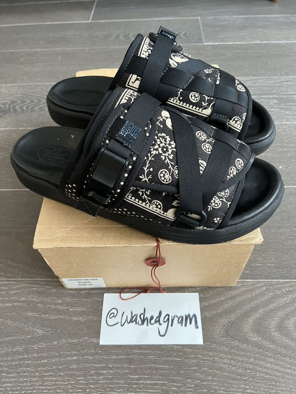 image of Visvim Christo Paisley Sandals Slides in Black, Men's (Size 12)