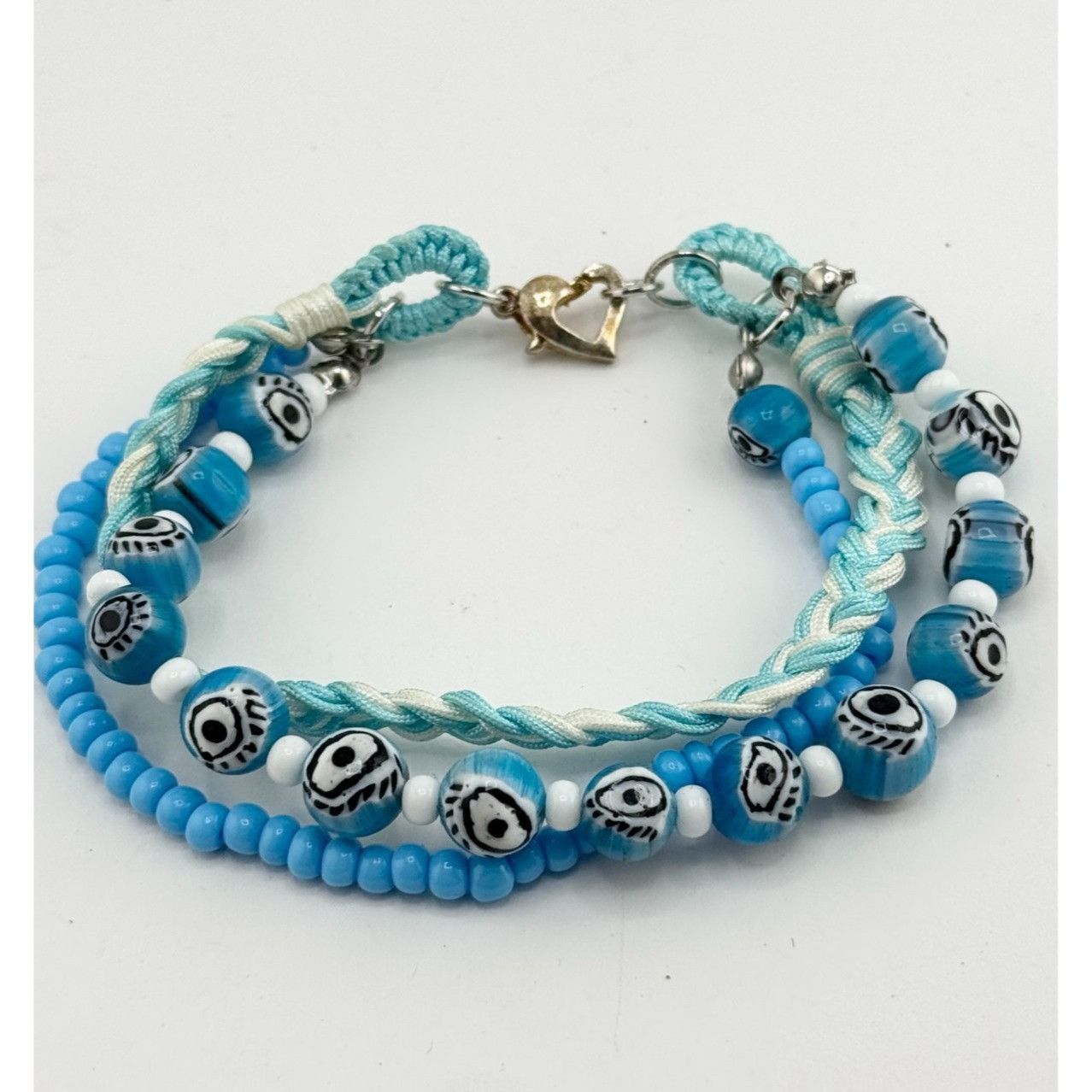 Vintage Vintage blue glass evil eye beaded three strand braided brac Size ONE SIZE - 1 Thumbnail