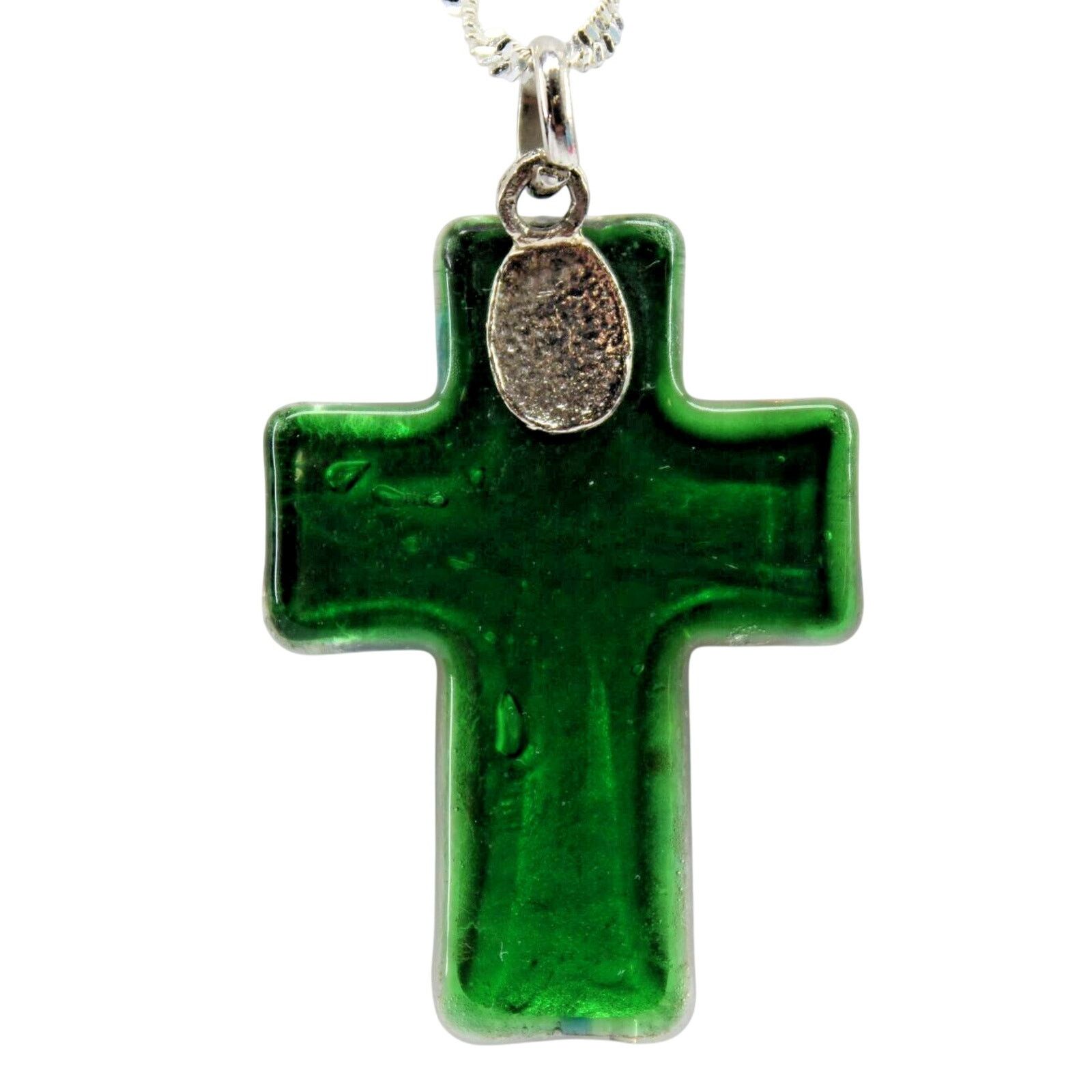 Other Vintage Art Glass 1.75" Cross • 22" Silvertone Rope Chain Size ONE SIZE - 2 Thumbnail