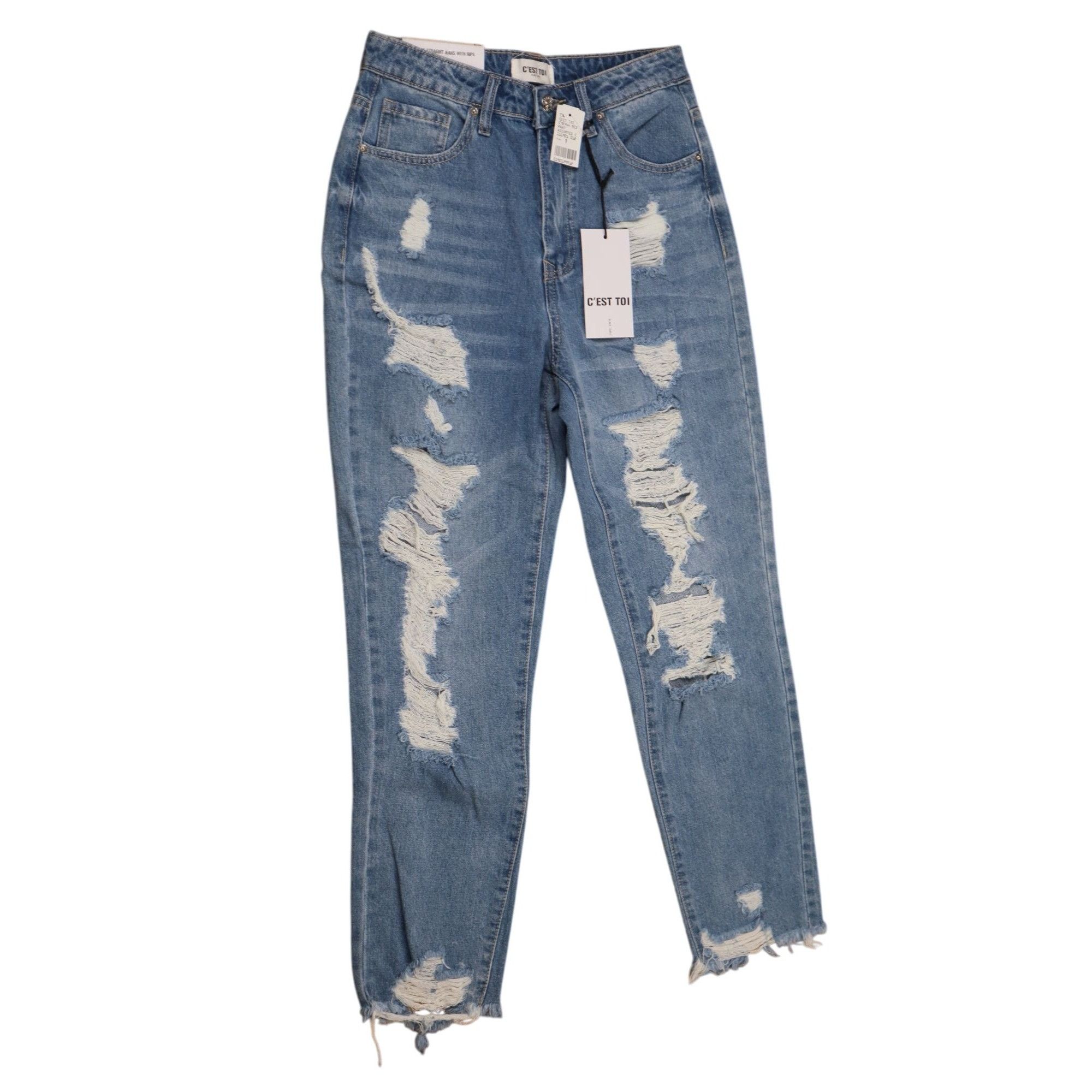 Other NEW C’EST TOI Black Label High Rise Straight Ripped Jeans Si Size 24" / US 00 / IT 34 - 1 Thumbnail