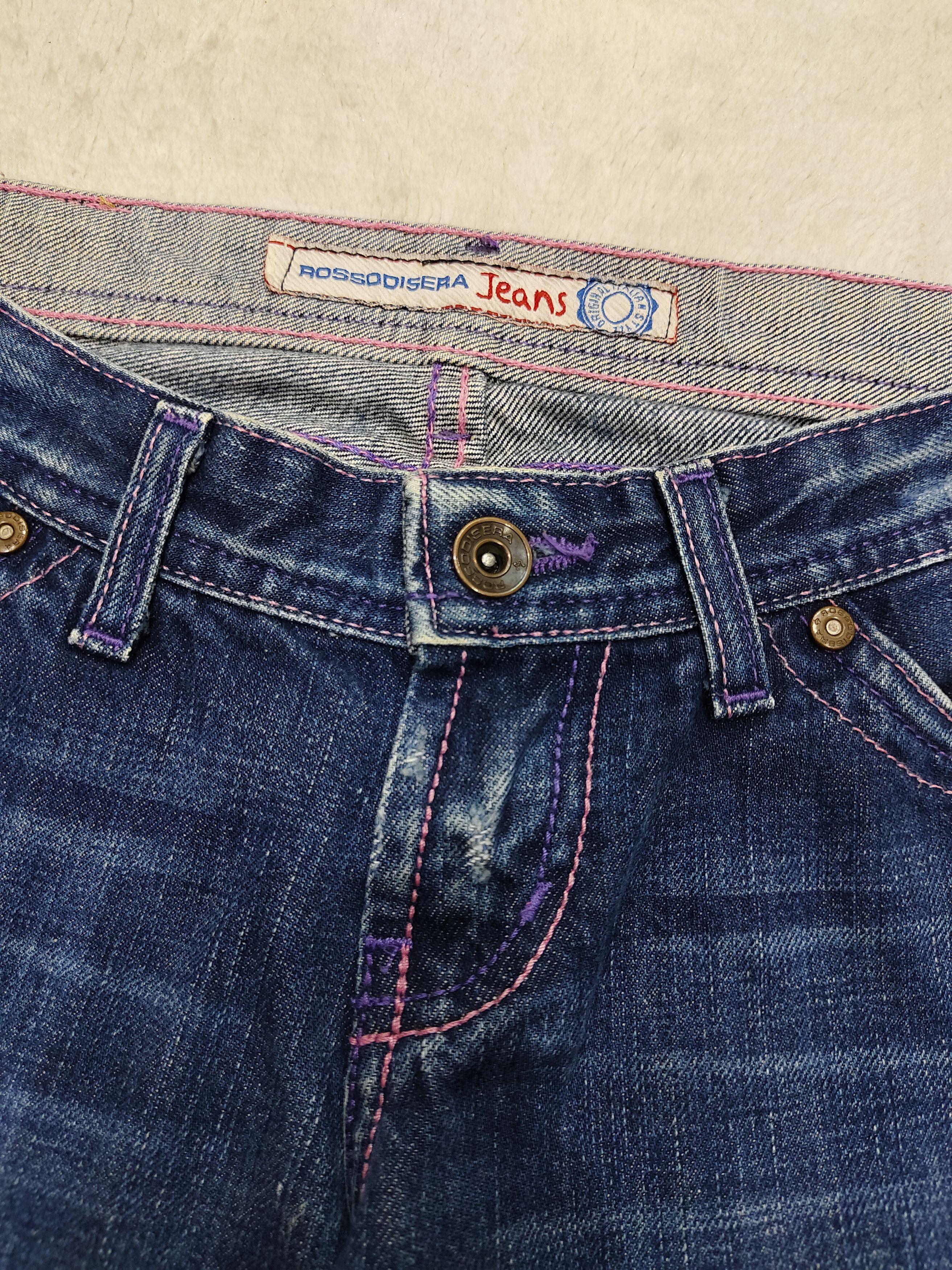 Vintage 🇮🇹Vtg Rossodisera🇮🇹 Embroidered Graphic Distressed Jeans Size 30" / US 8 / IT 44 - 6 Thumbnail