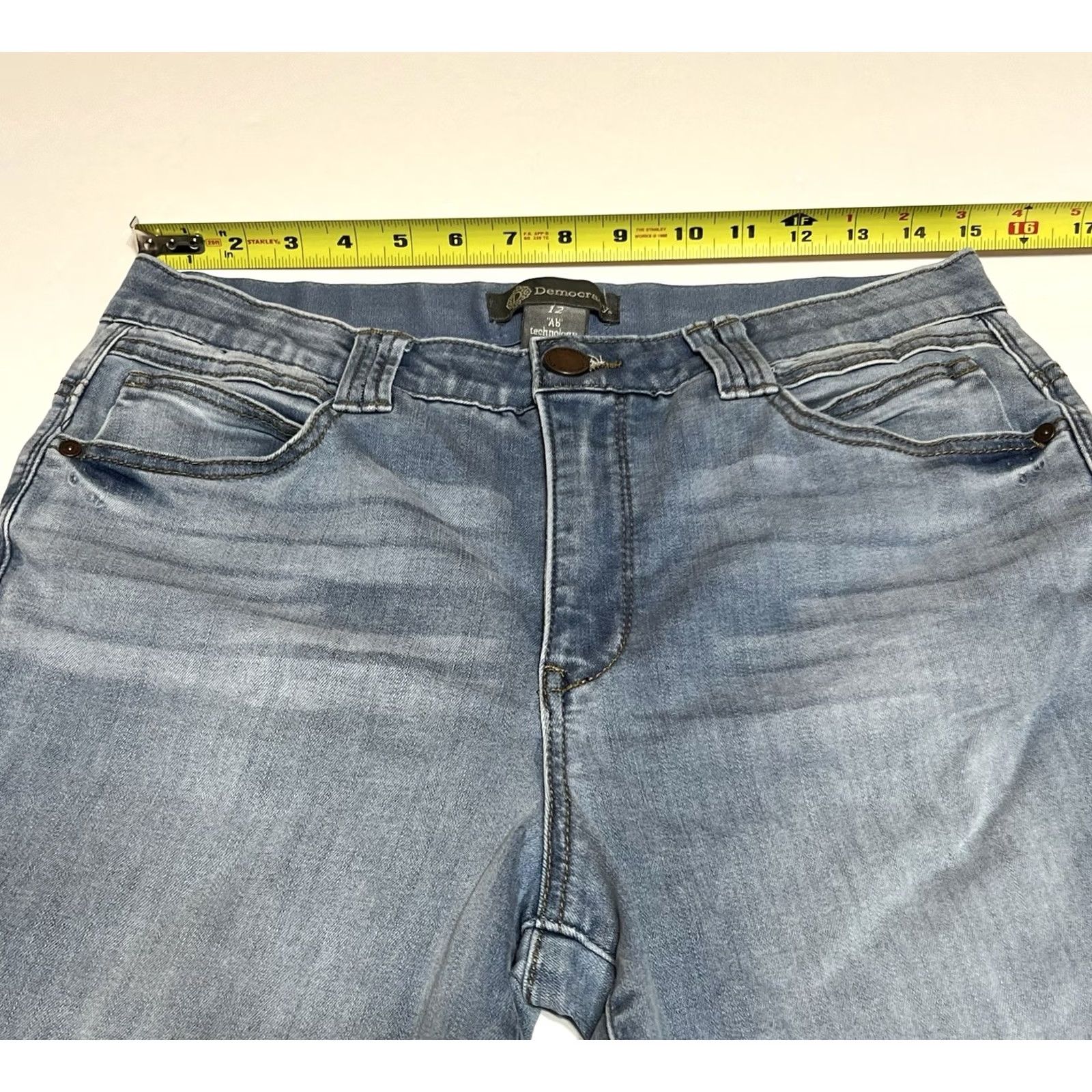 Vintage Democracy Ab Technology Cropped Boot Cut Jeans Raw Hem Blue 12 Women Size 34" / US 12 / IT 48 - 3 Thumbnail
