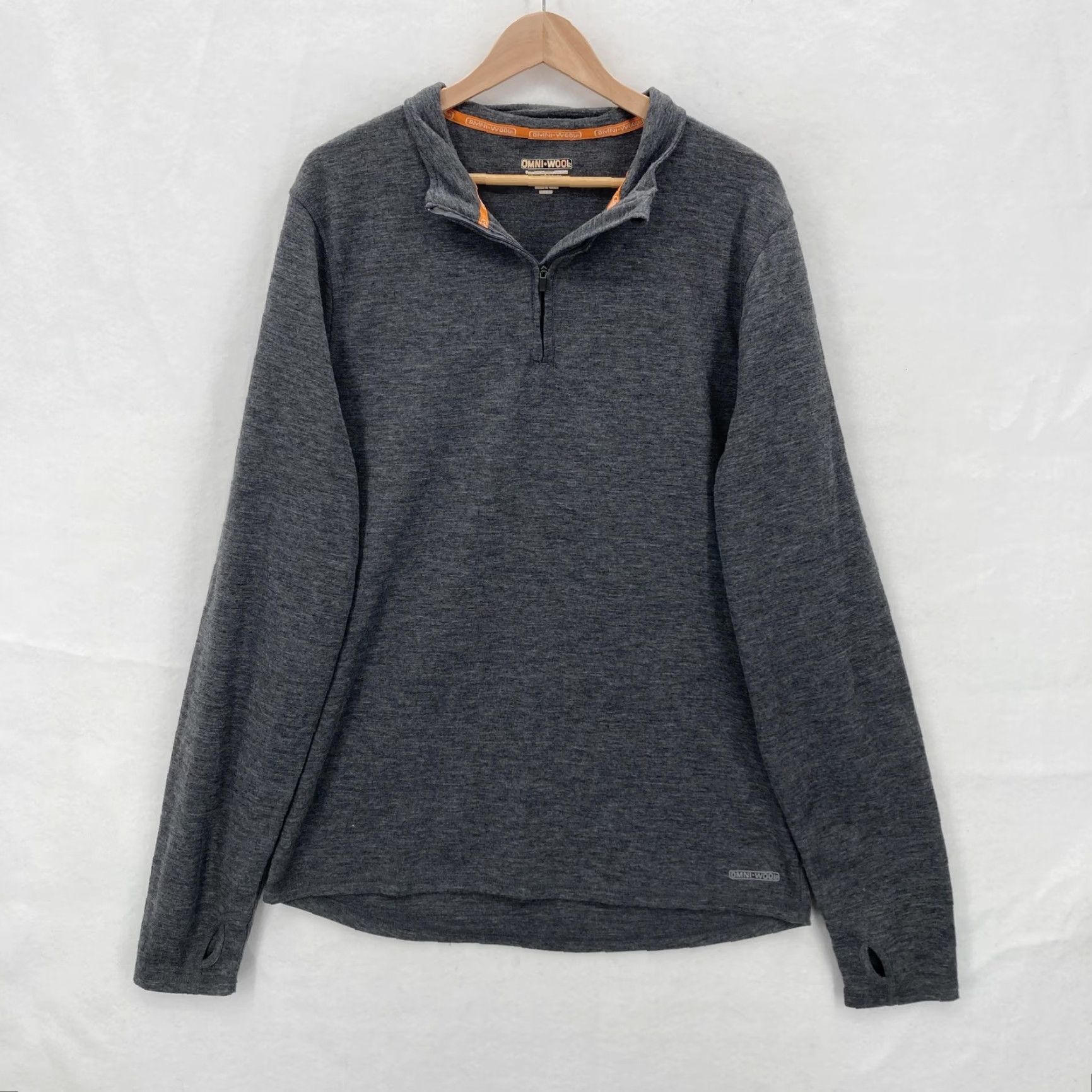 Vintage Omni-Wool Pullover Mens 2XL Gray Quarter Zip Fleece Lined Thumbholes Wool Blend Size US XXL / EU 58 / 5 - 2 Thumbnail