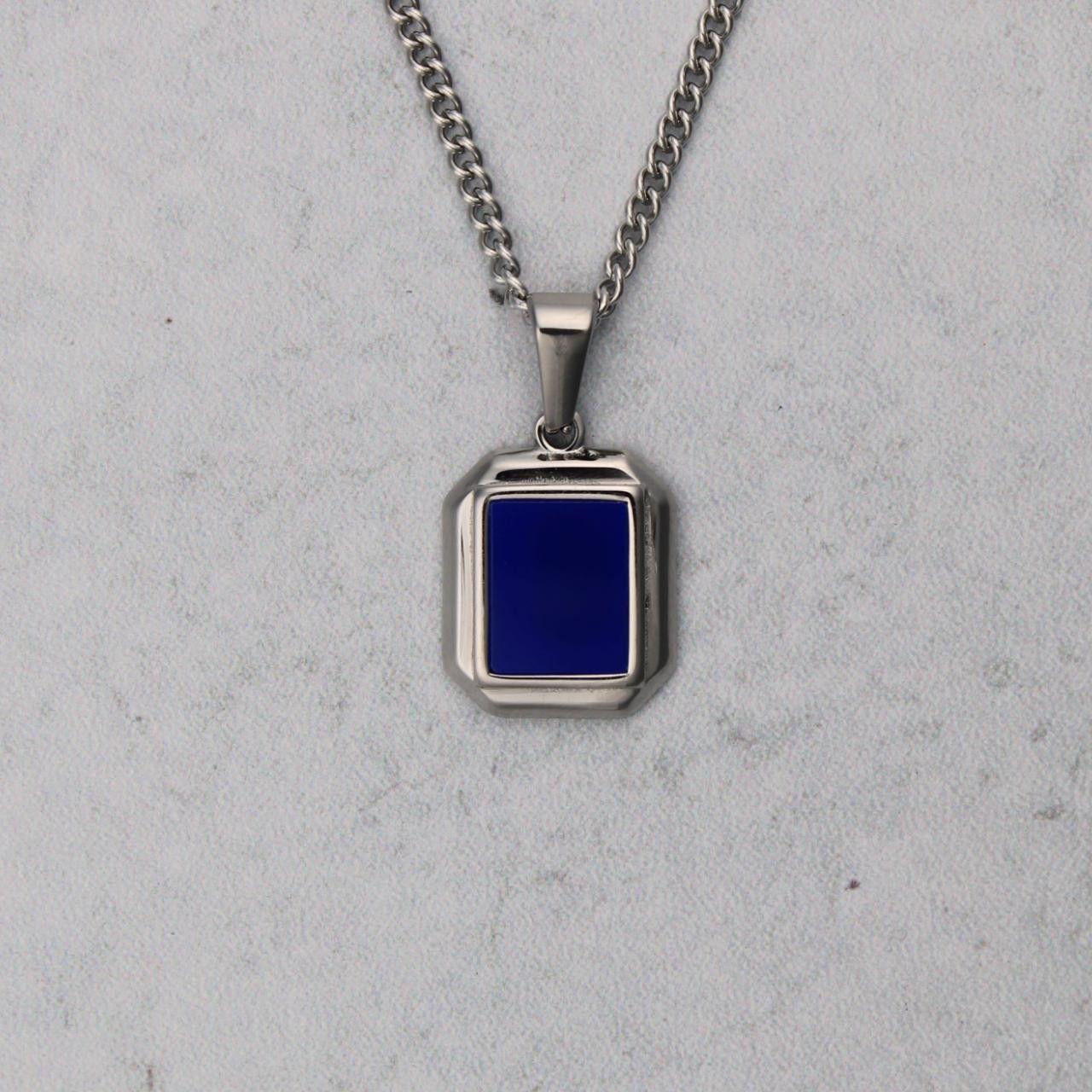 Chain x Jewelry Silver Mini Blue Enamel Pendant Necklace, Men's