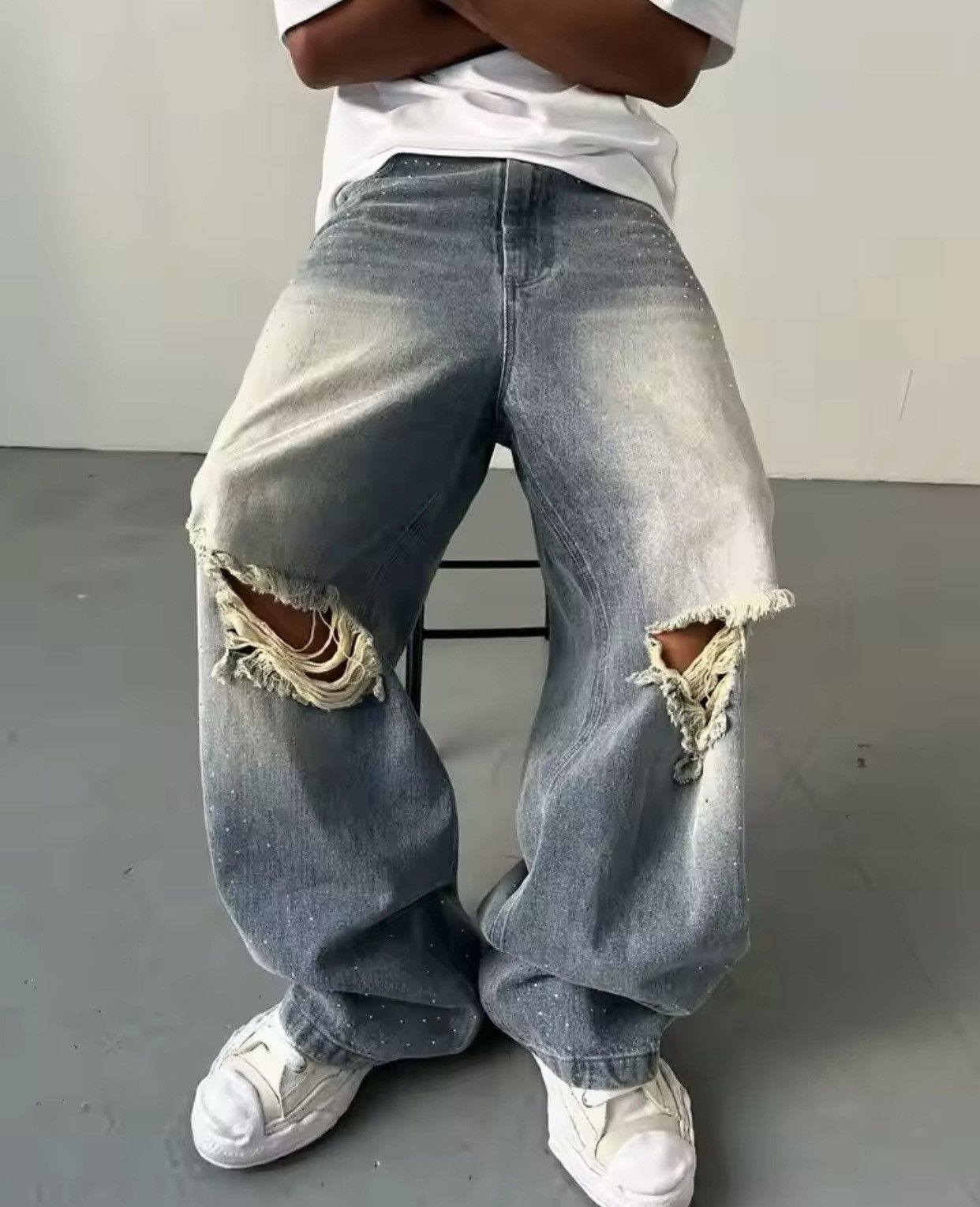 Japanese Brand × Jean style minimalist striped rhinestone loose straight leg jeans Size US 32 / EU 48 - 1 Thumbnail