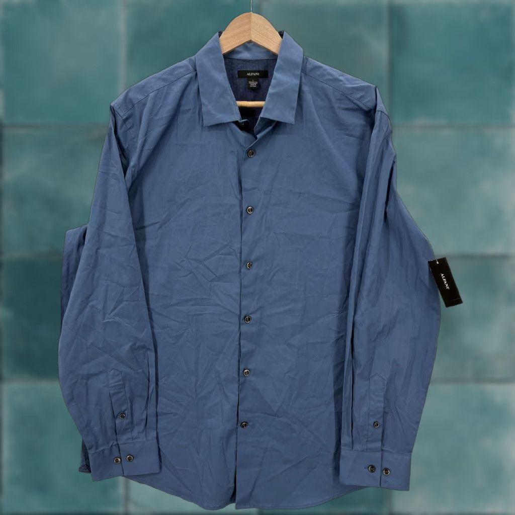 Alfani Alfani Dress Shirt Mens Large Moonlight Blue Stretch Long Sleeve Business NWT Size 42R - 1 Thumbnail