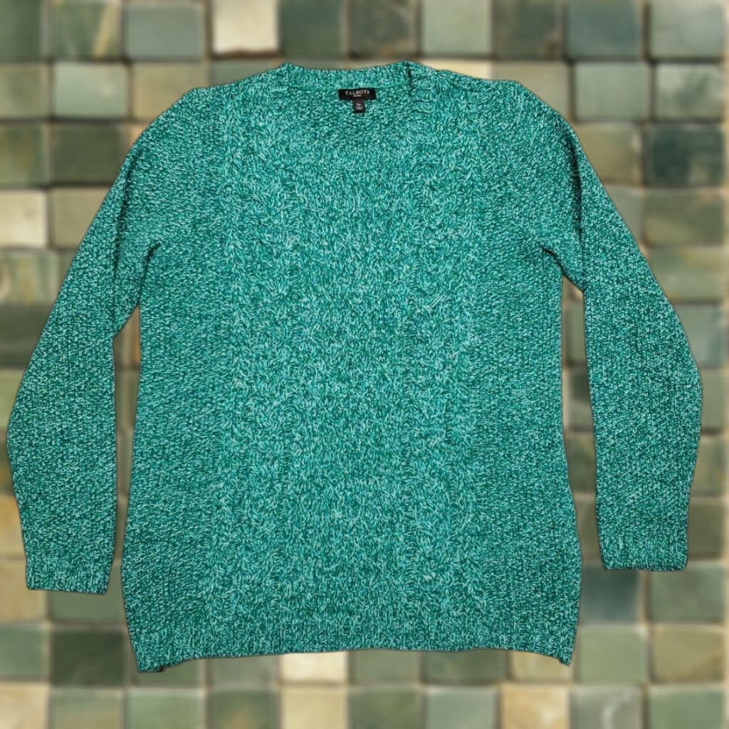 Talbots VINTAGE Talbots Sweater Womens PS Green Merino Wool Blend Cable Knit Side Zip Pullover Crew Neck Long Sleeve Solid 90s Womens Size S / US 4 / IT 40 - 1 Thumbnail
