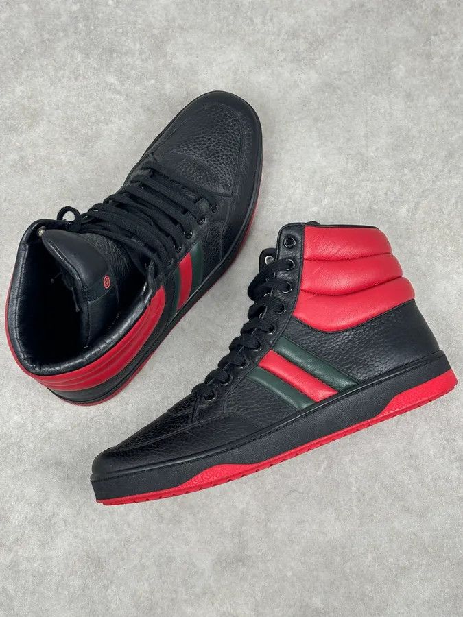 Gucci Gucci Black Red Leather High-Top Sneakers Size US 9 / IT 39 - 8 Thumbnail