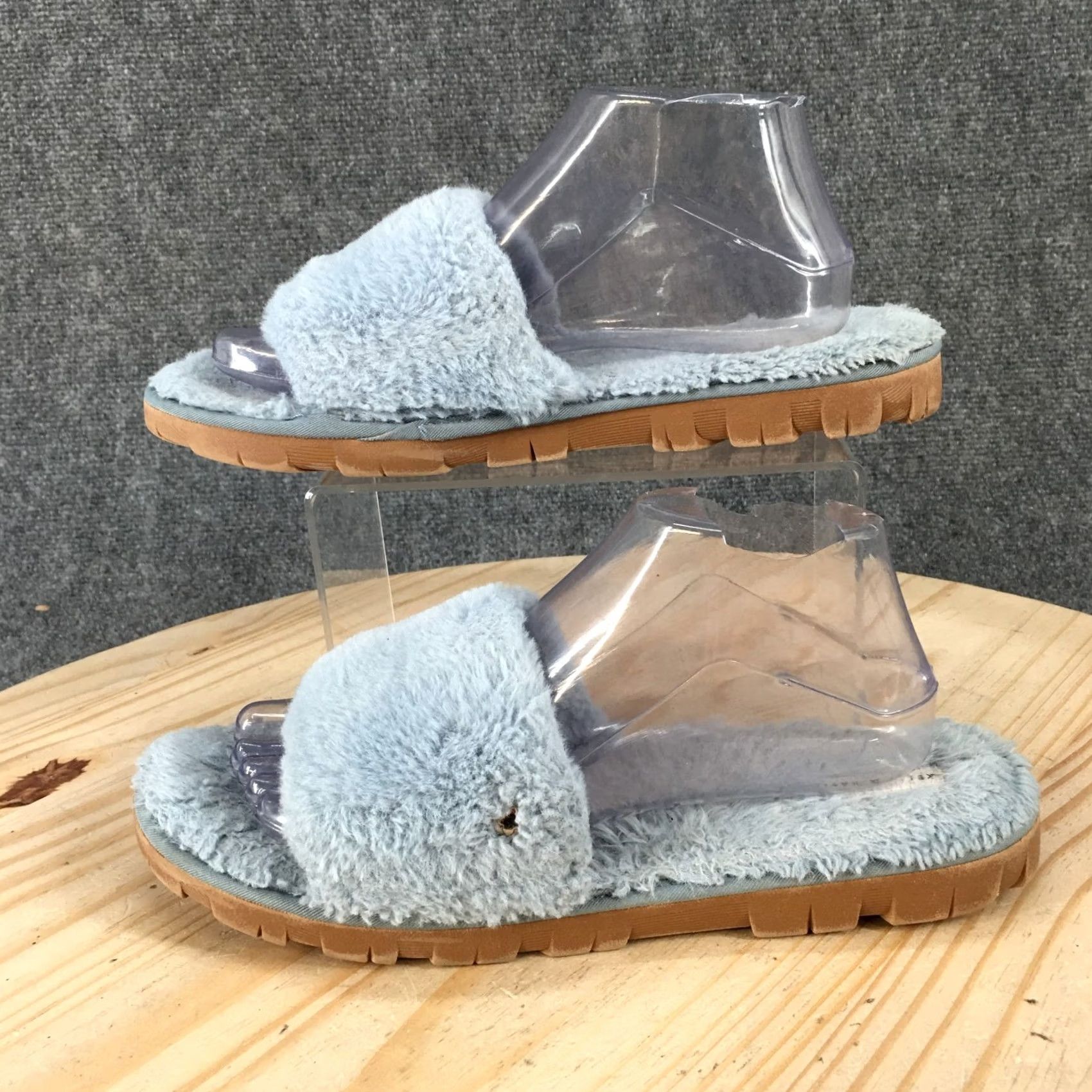 Vintage Kelly & Katie Slippers Womens 9-10 Blue Slides Faux Fur Cozy Indoor Comfort Slipper Size US 9 / IT 39 - 2 Thumbnail