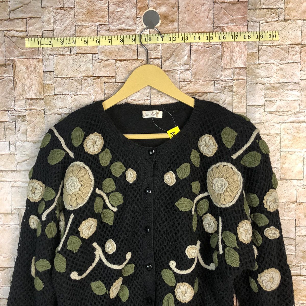 Vintage June Bride Black crochet art Cardigan knitted vintage #A371 Size M / US 6-8 / IT 42-44 - 2 Thumbnail