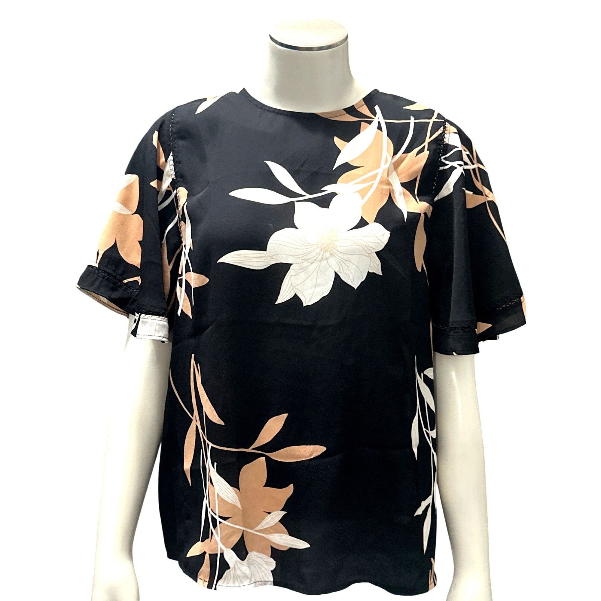 Ann Taylor Ann Taylor SP Black Floral Blouse Flutter Sleeves Lightweigh Size S / US 4 / IT 40 - 2 Thumbnail