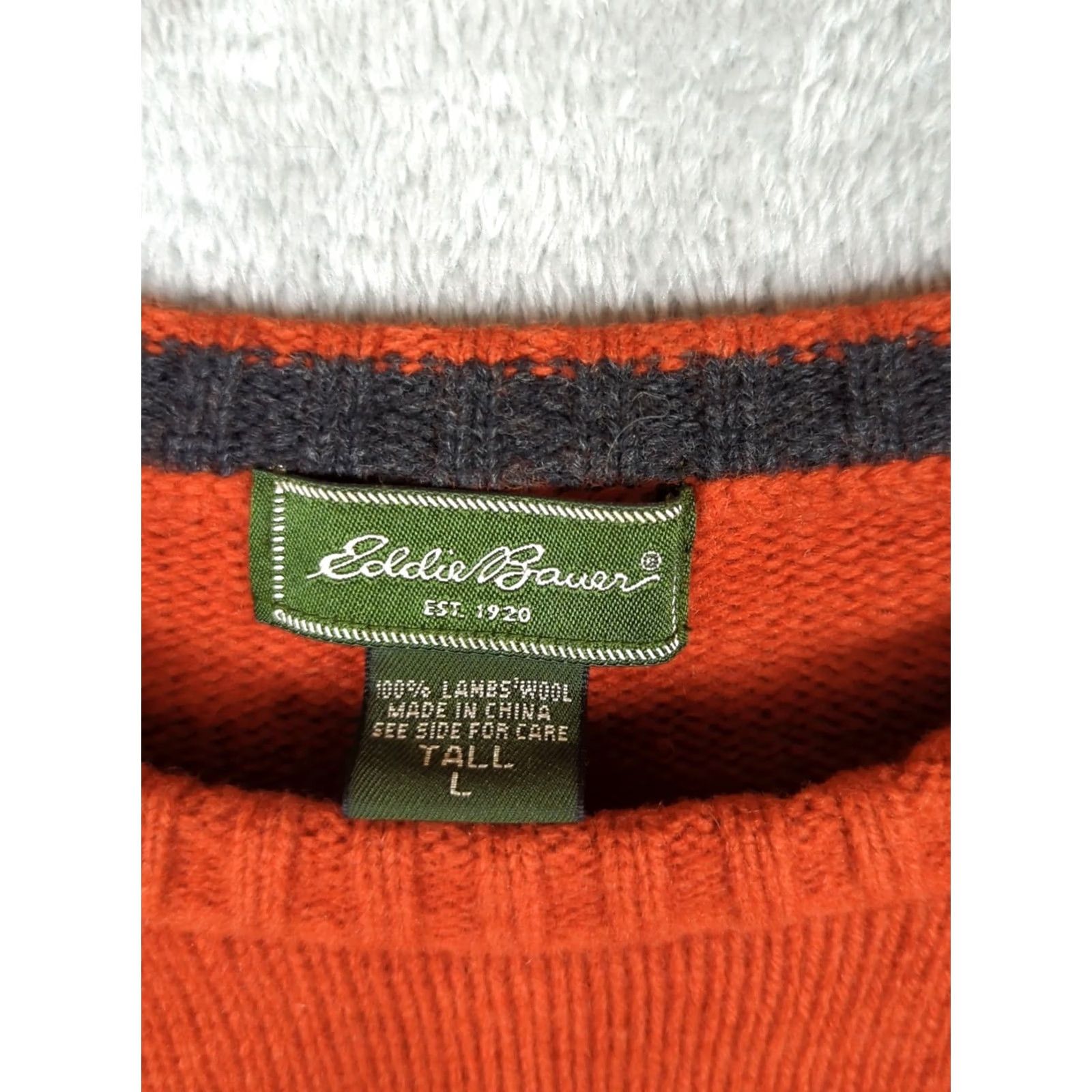 Eddie Bauer Eddie Bauer Sweater Mens LT Large Fair Isle Wool Knit Crew Neck Orange Classic Holiday Outdoor Size US L / EU 52-54 / 3 - 7 Thumbnail