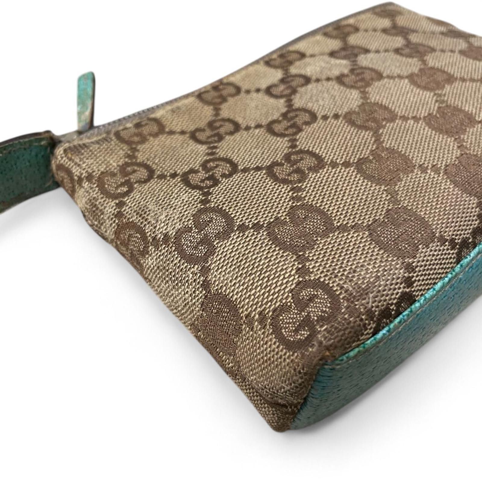 Gucci Gucci - Monogram Canvas Pouch with Turquoise Leather Trim Size ONE SIZE - 4 Thumbnail