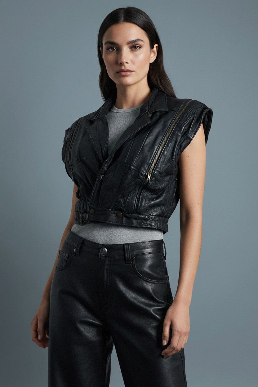 Handmade Handmade vintage Y2K women's black leather patchwork vest Size S / US 4 / IT 40 - 1 Thumbnail