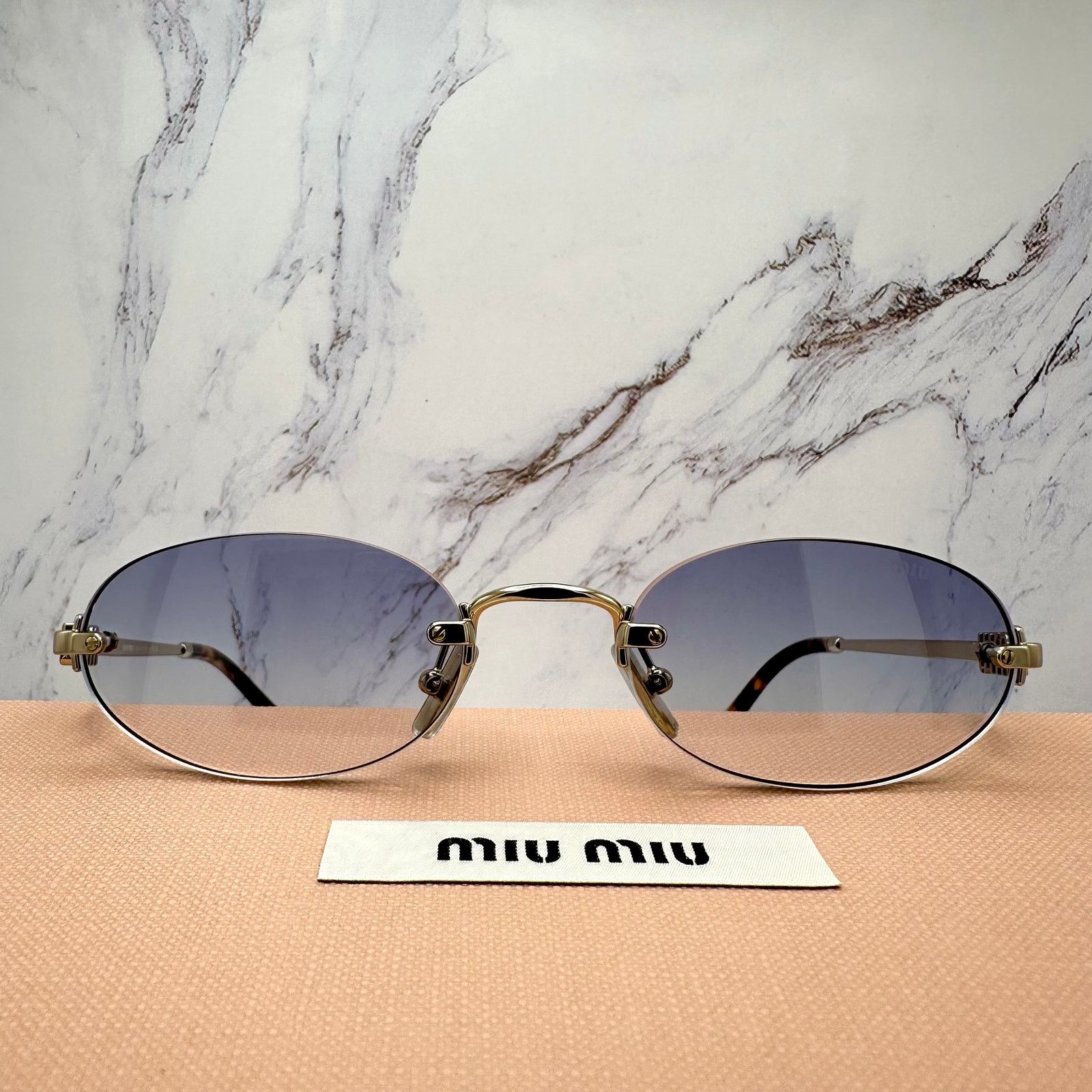 Miu Miu New MIU MIU Sunglasses Oval MU A54S Gold Rimless Gradient Size ONE SIZE - 21 Thumbnail