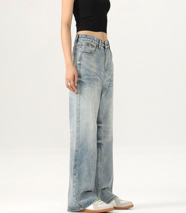 Jean American washed men's cat whisker straight loose baggy jeans Size US 32 / EU 48 - 3 Thumbnail