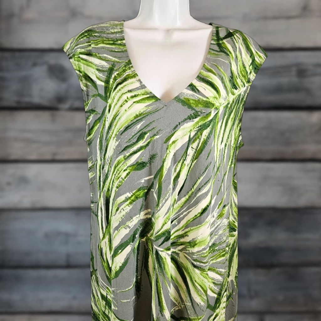 Jams World Jams World Dress Womens XL Green Gray Palm Print Rayon Scoop Neck Dress Shirt? Size XL / US 12-14 / IT 48-50 - 1 Thumbnail