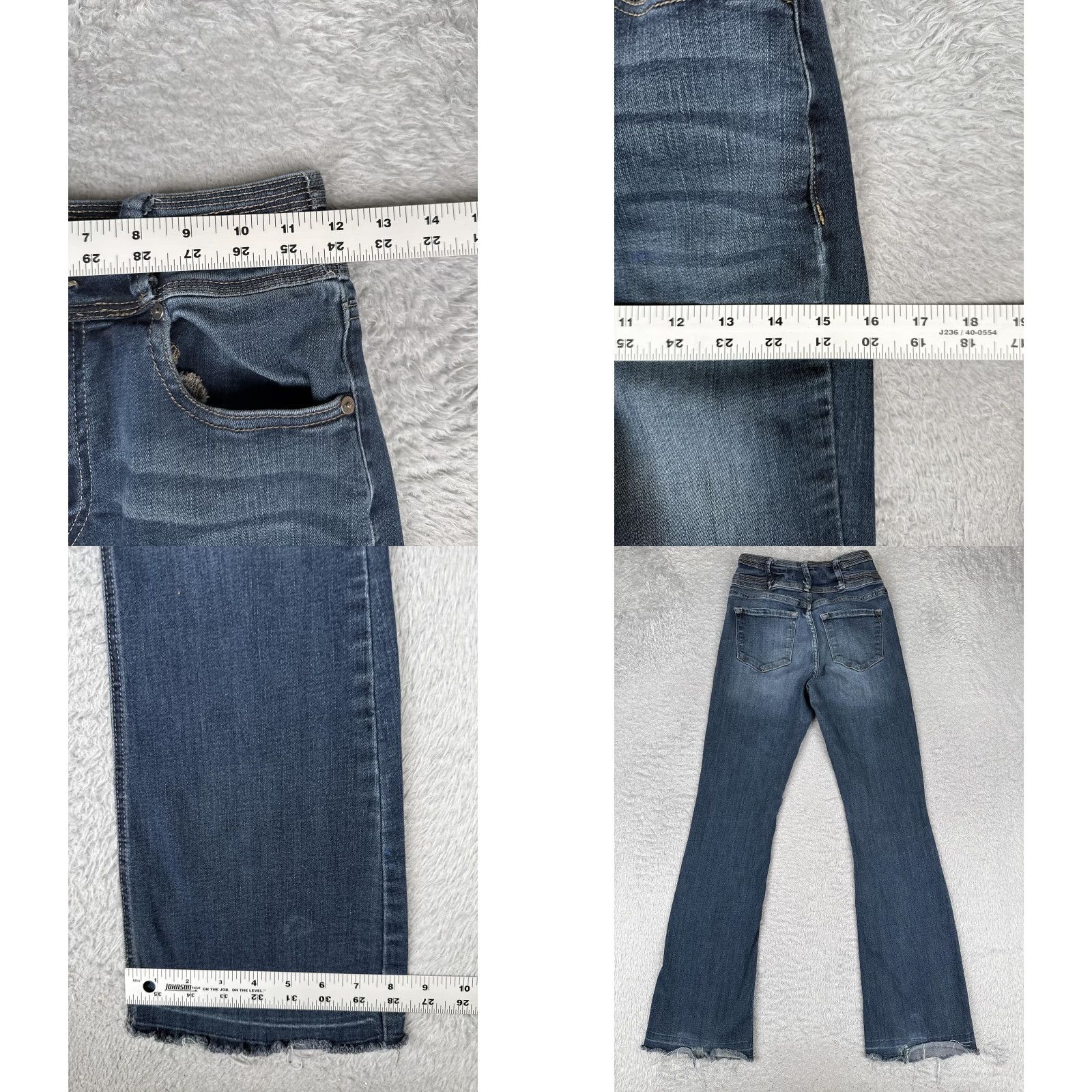 Vintage KanCan Jeans Womens 26 Blue Mid Rise Bootcut Distressed Stretch Denim 23x31 Size 26" / US 2 / IT 38 - 9 Thumbnail