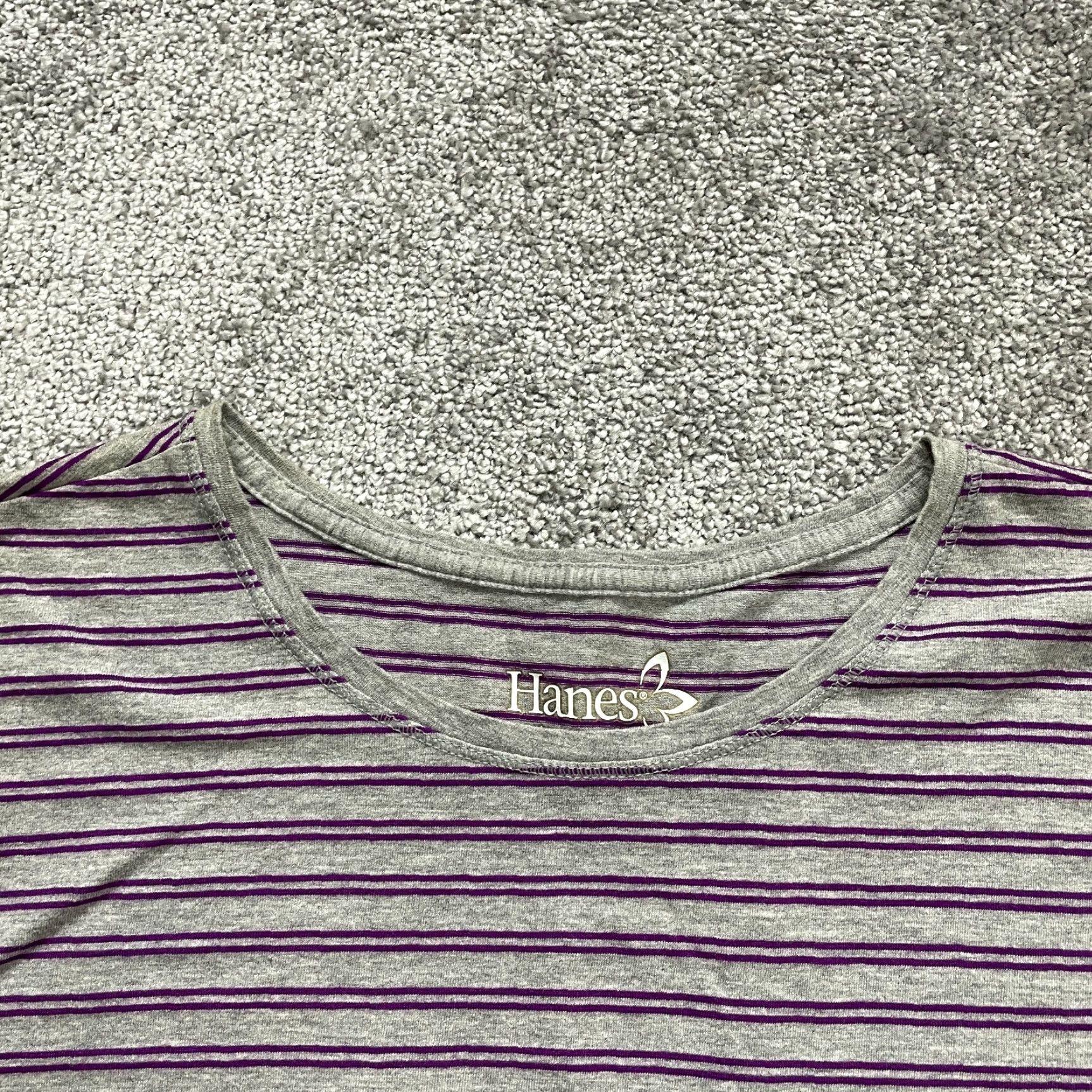 Hanes Hanes Blouse Womens Large Multicolor Striped Casual Long Sleeve Round Neck Top Size L / US 10 / IT 46 - 3 Thumbnail