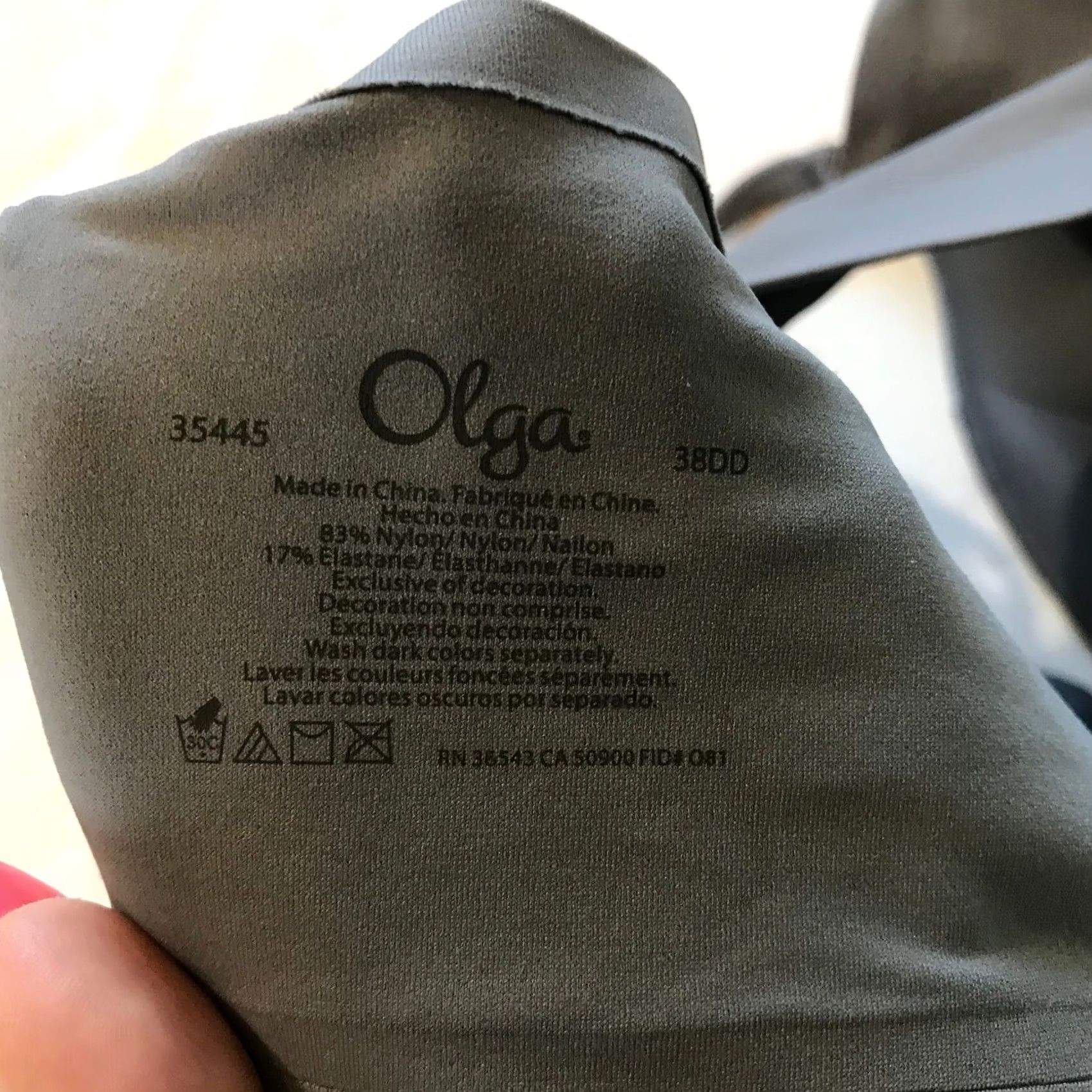 Vintage Olga Bra 38DD Full Coverage Black Lace Underwire Grey 35445 Size ONE SIZE - 4 Thumbnail