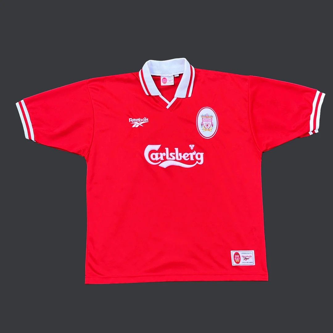 image of Liverpool Fc 96 97 90's VTG Home Reebok Football Jersey Shirt in Red, Men's (Size XL)