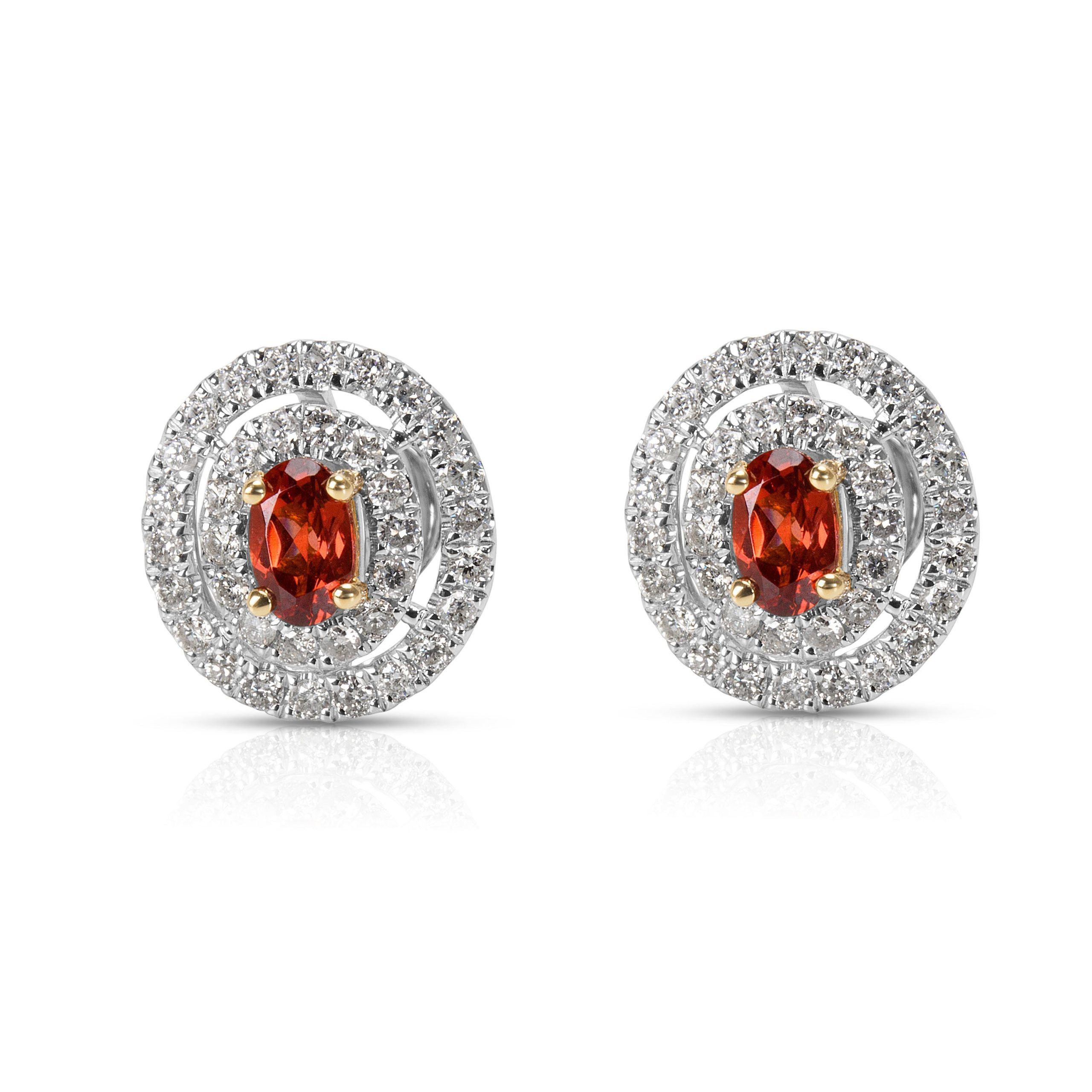 image of Halo Diamond & Garnet Earrings In 18Kt Two Toned Gold 1.18 Ctw, Women's