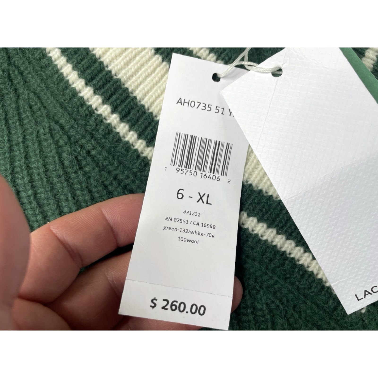 Lacoste Lacoste Mens Wool V-Neck Pullover Sweater Green XL Size US XL / EU 56 / 4 - 3 Thumbnail