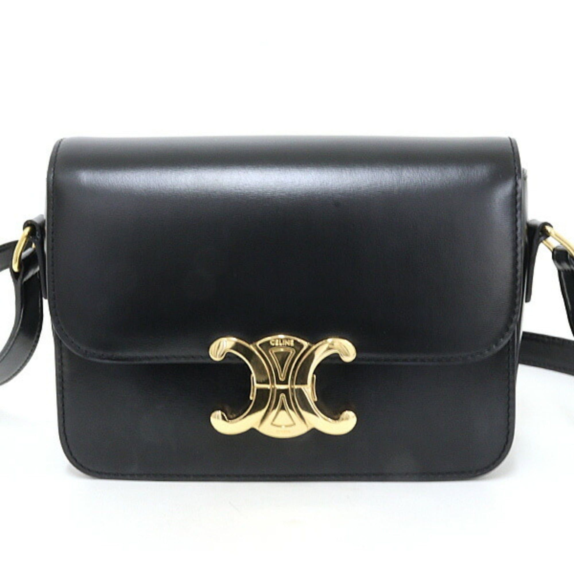 Celine Celine Teen Triomphe Bag, Shiny Calfskin, Black Shoulder Crossbody Bag Size ONE SIZE - 1 Thumbnail