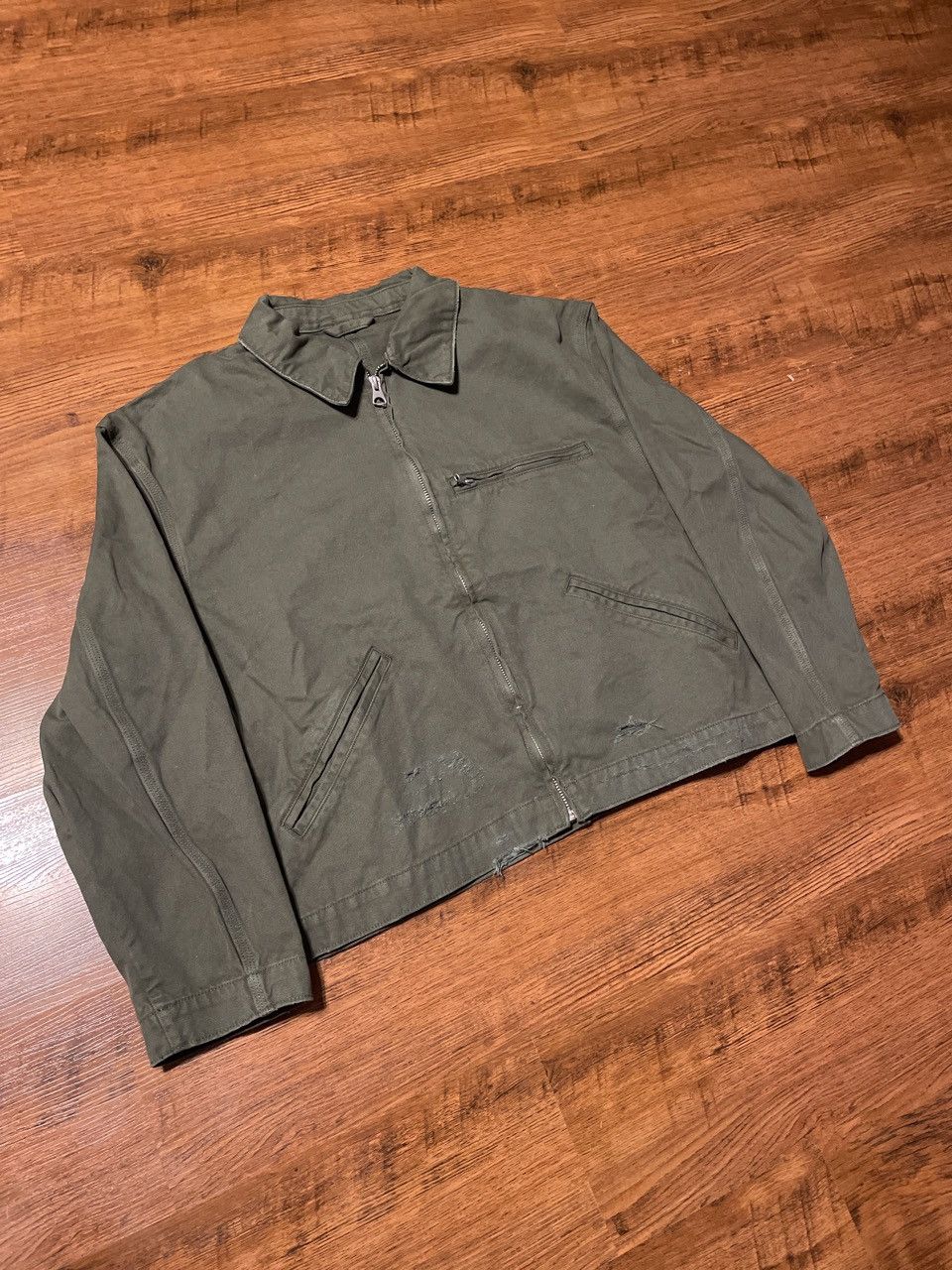 H&M H&M Olive Green Distressed Work Utility Jacket Size US XL / EU 56 / 4 - 2 Thumbnail
